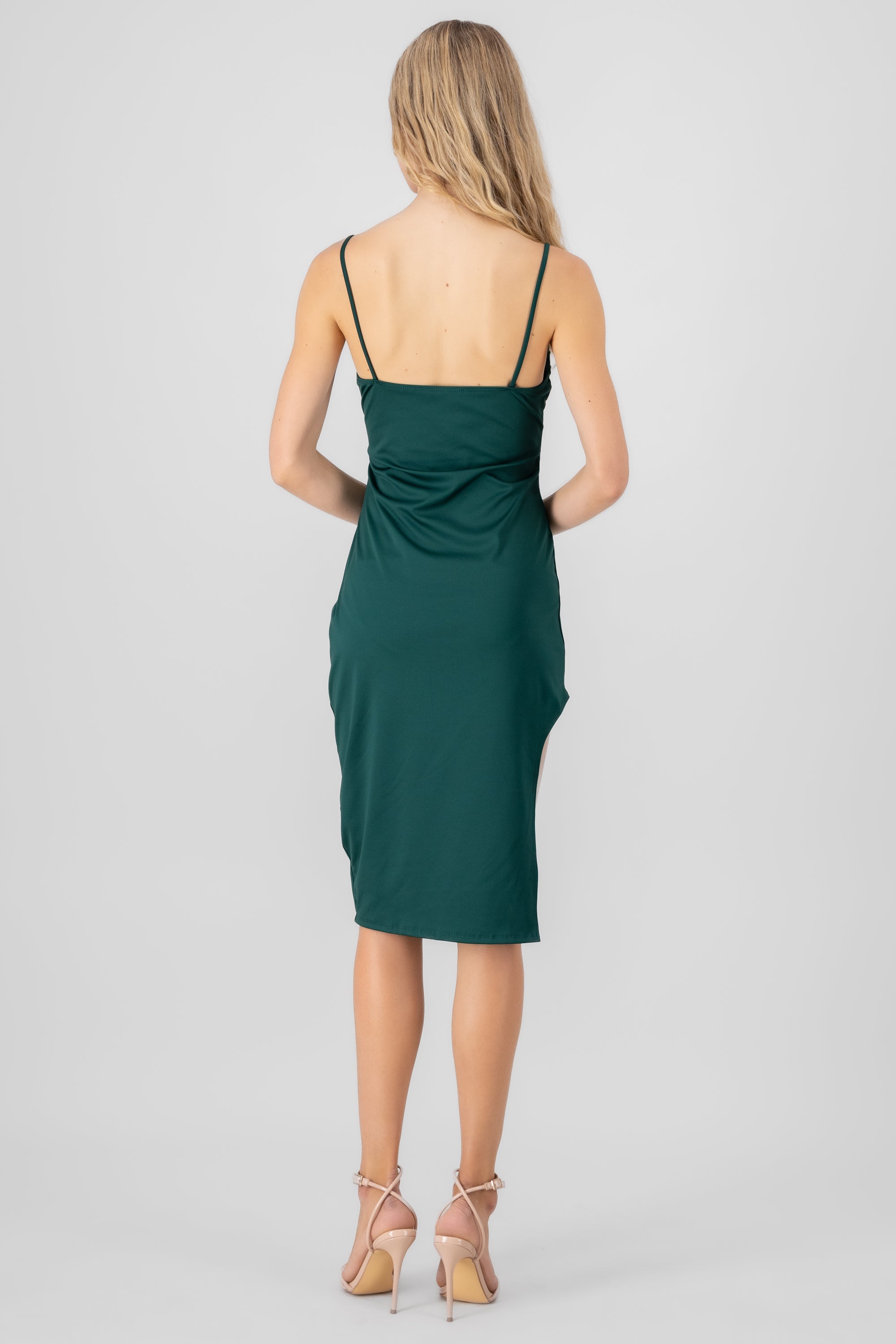 MIDI DRESS LEG OPENING Green hunter