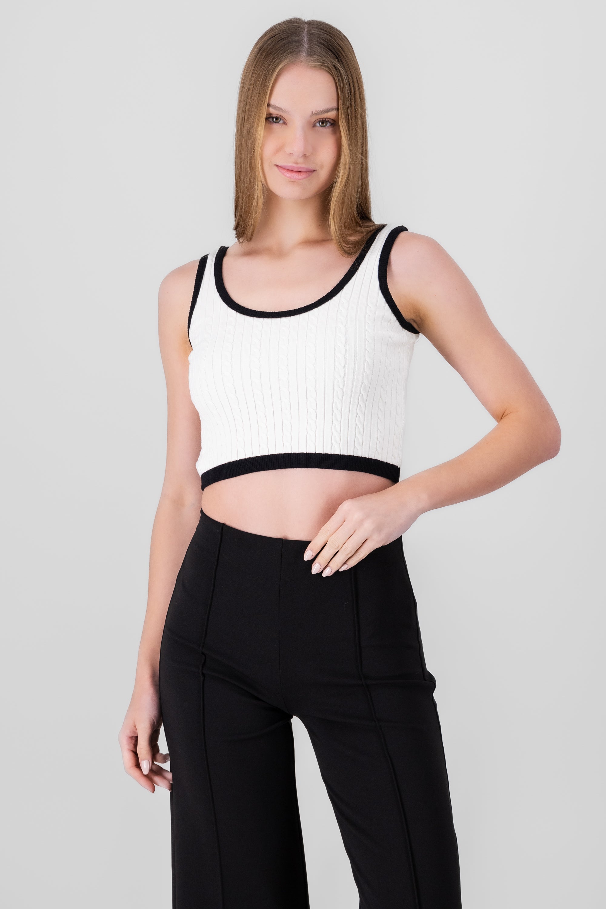TOP CROP CONTRAST FABRIC White Combo