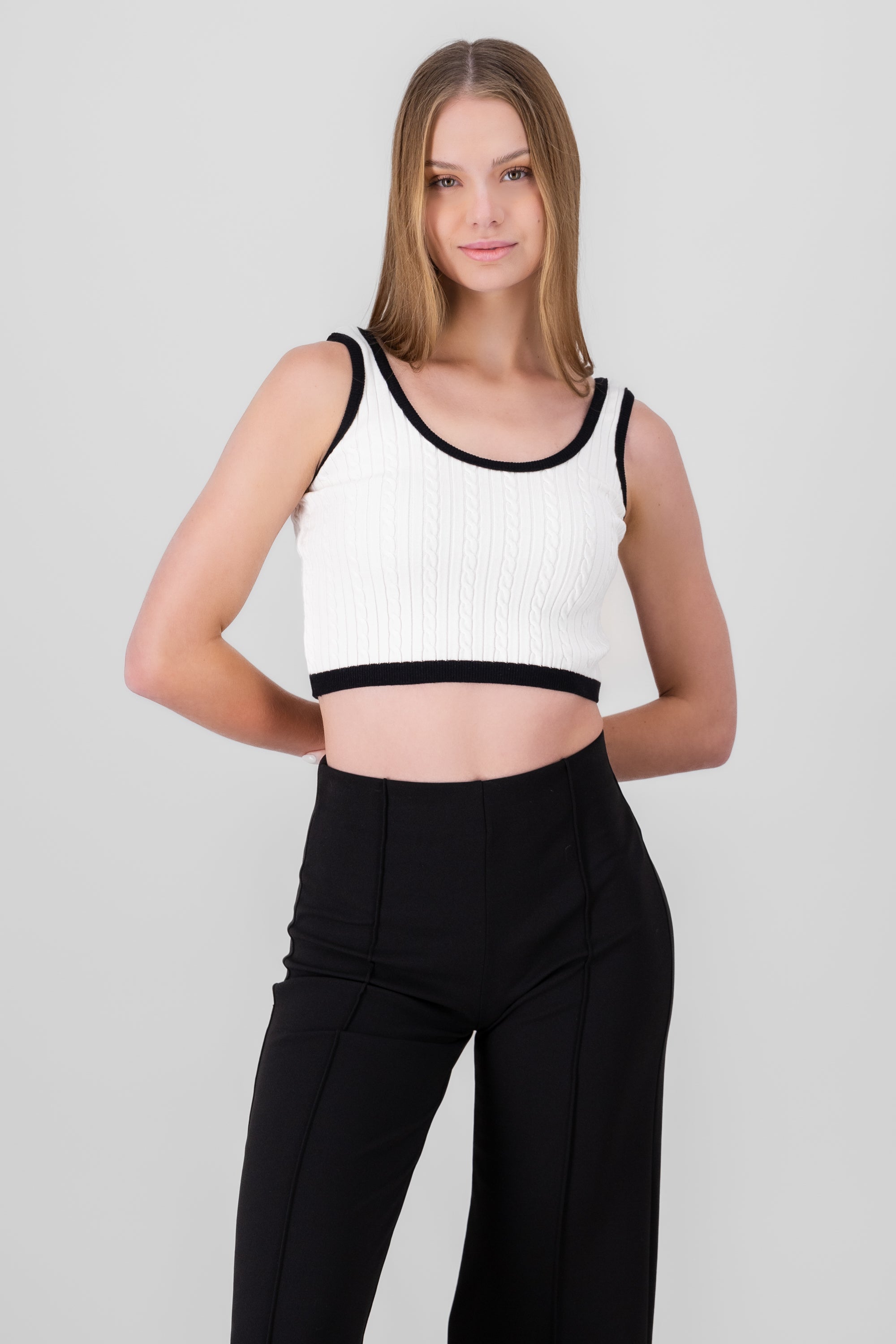 TOP CROP CONTRAST FABRIC White Combo