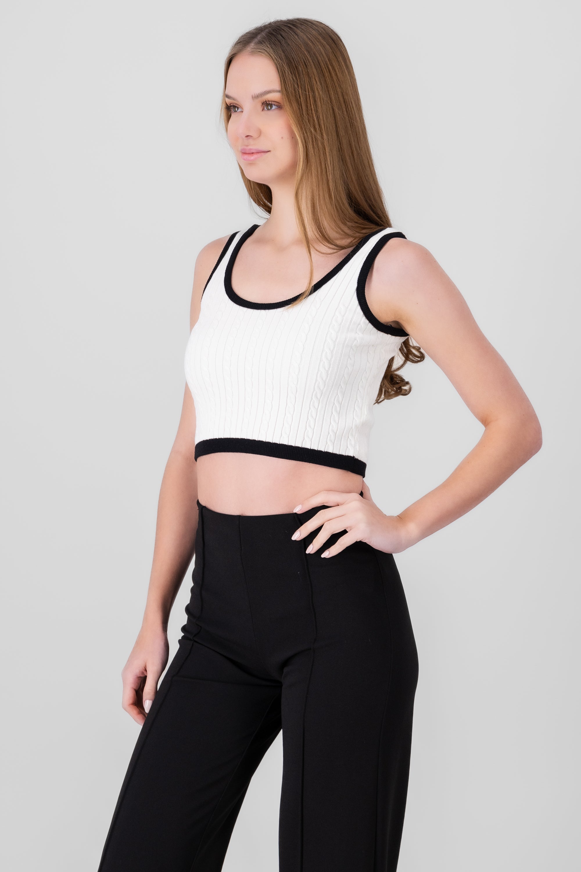 TOP CROP CONTRAST FABRIC White Combo