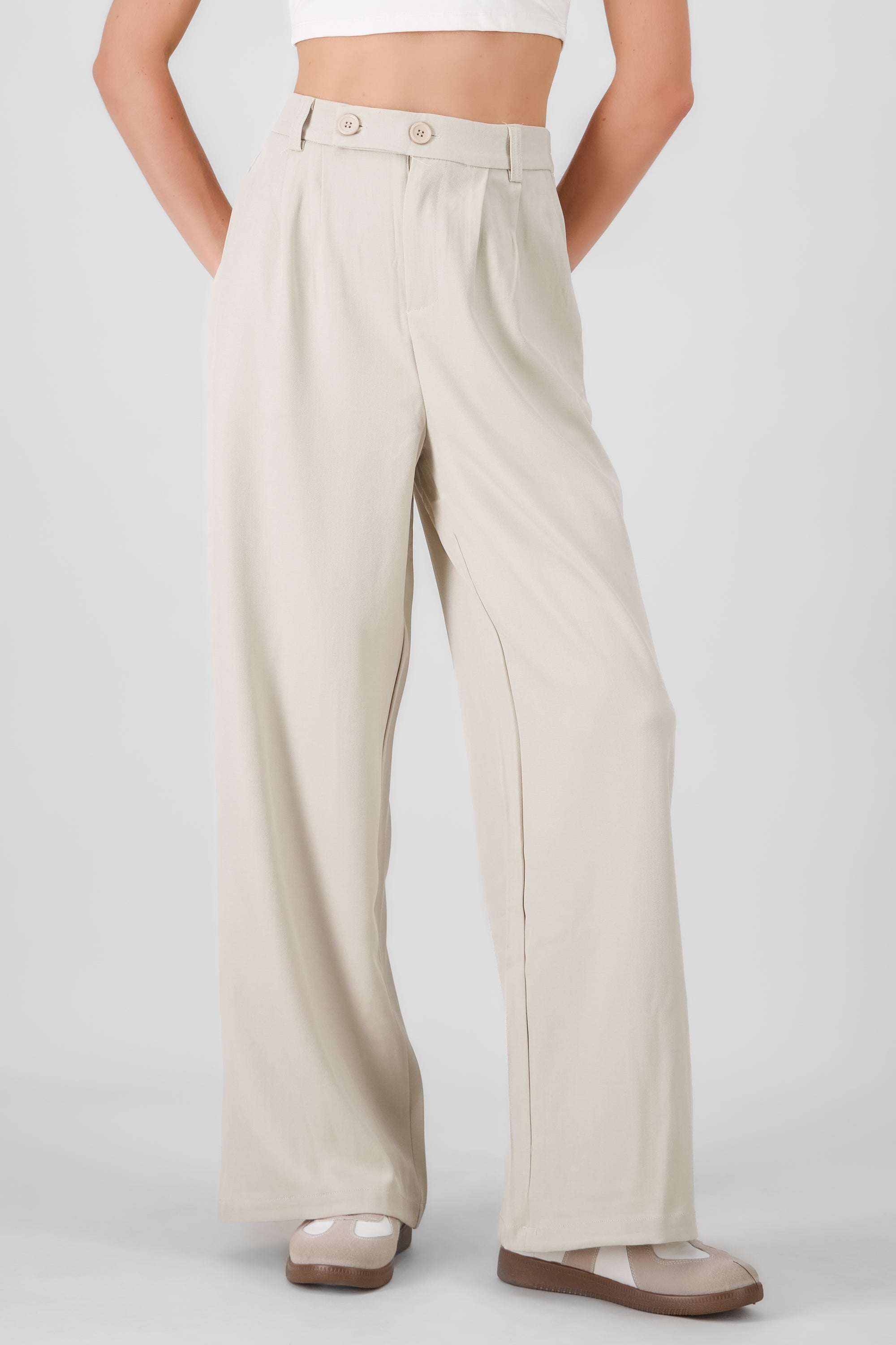 Pantalon sastre detalle boton con pinzas Hypsters BEIGE