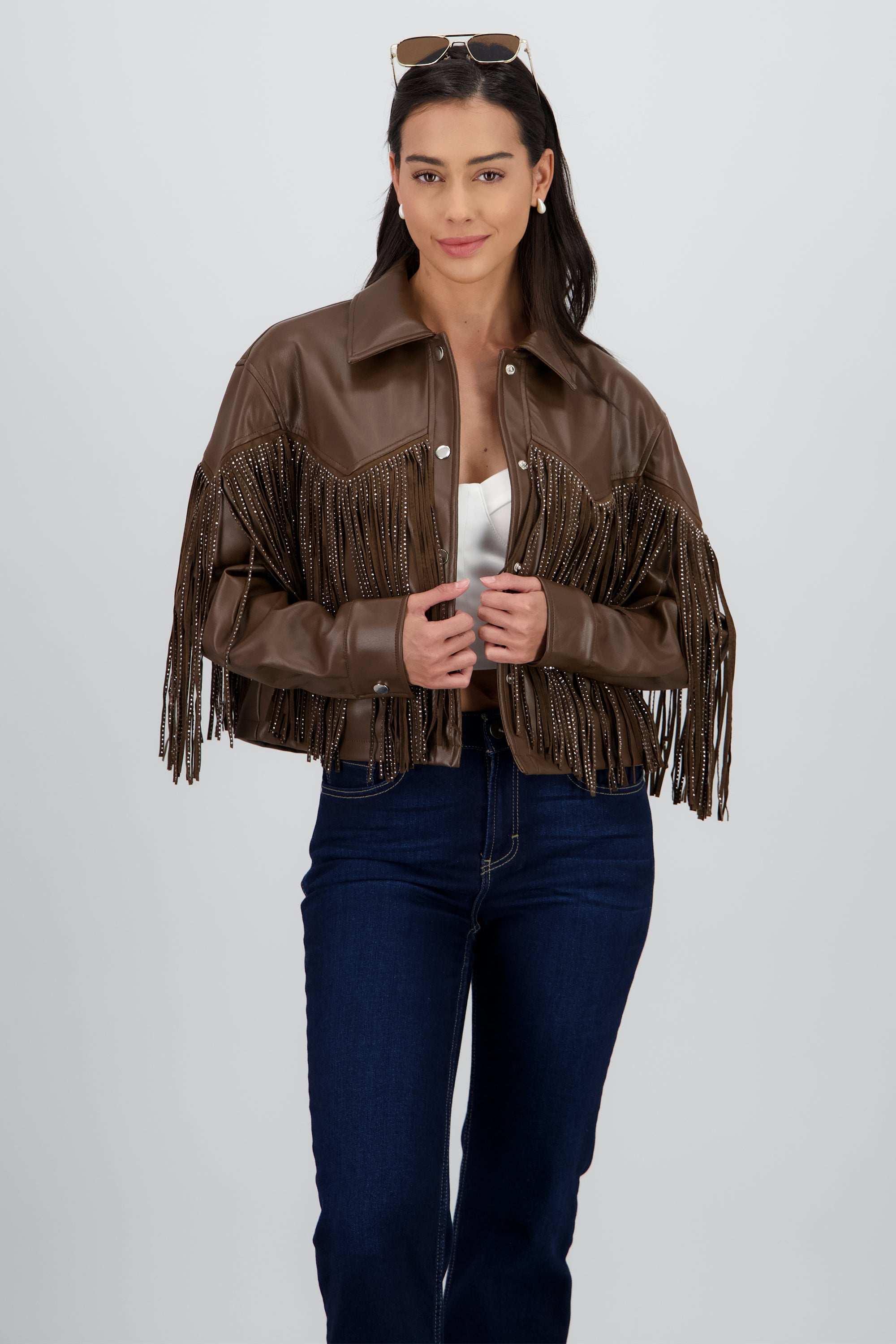 Chamarra Fringe Brillos CHOCOLATE