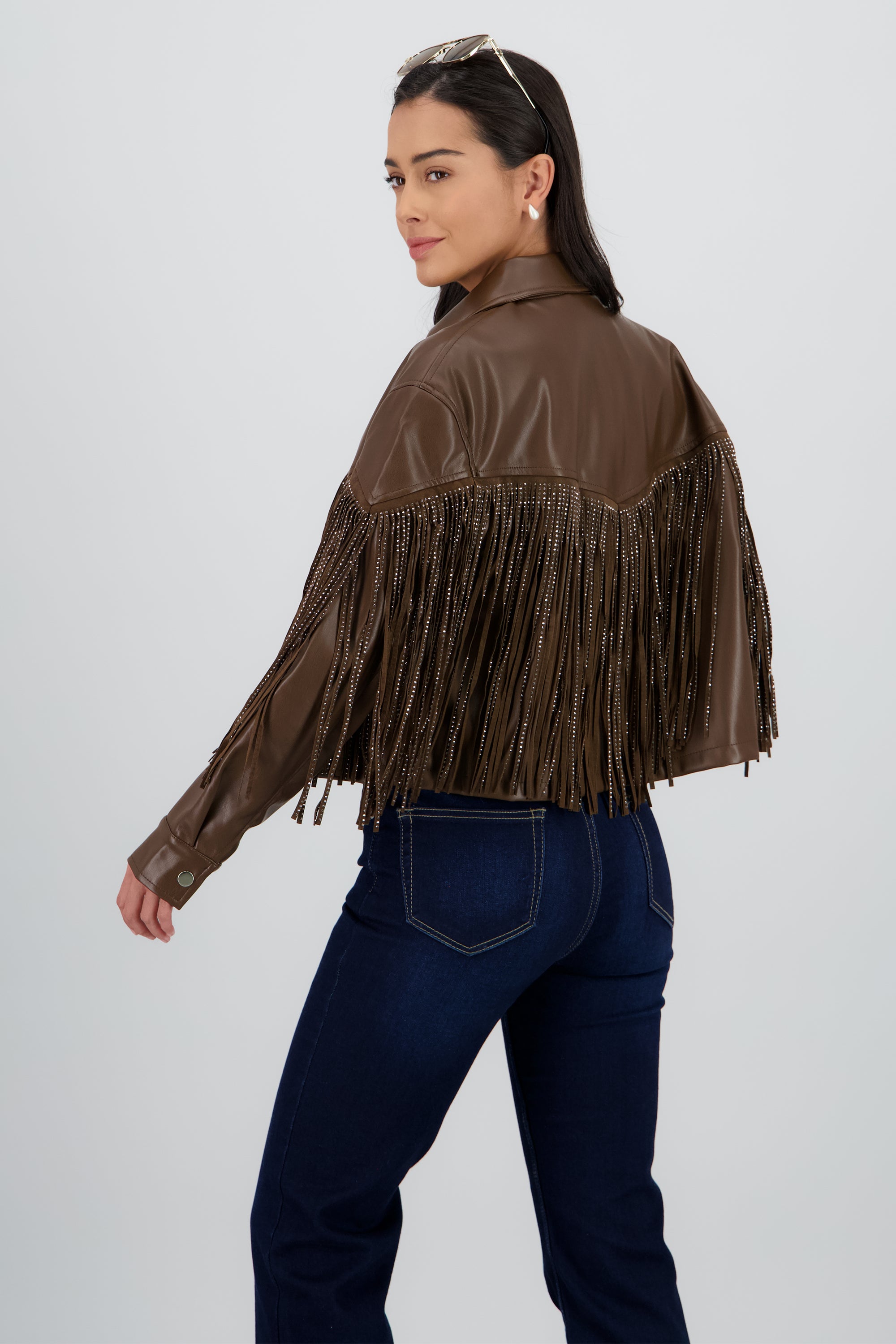 Chamarra Fringe Brillos CHOCOLATE