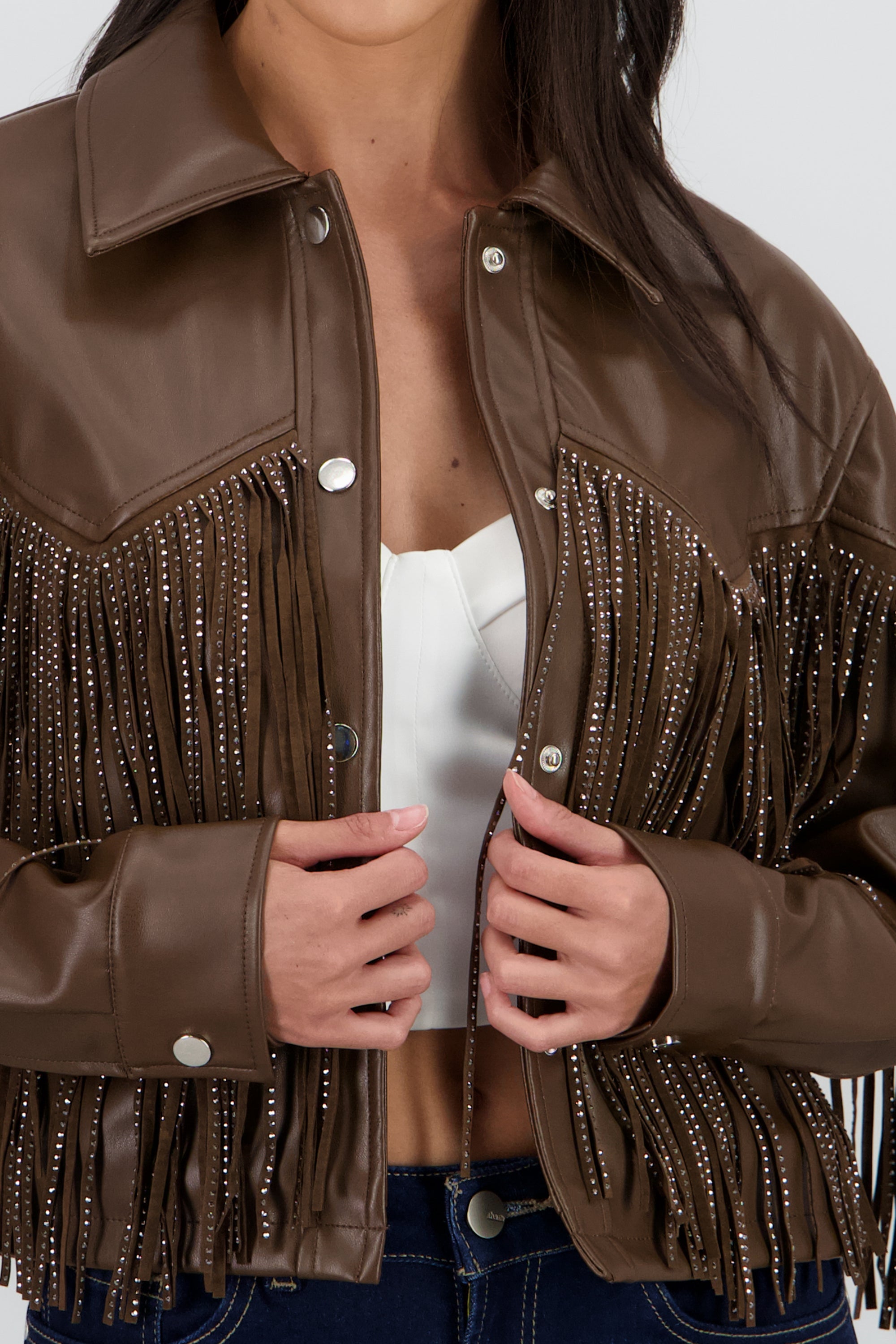 Chamarra Fringe Brillos CHOCOLATE