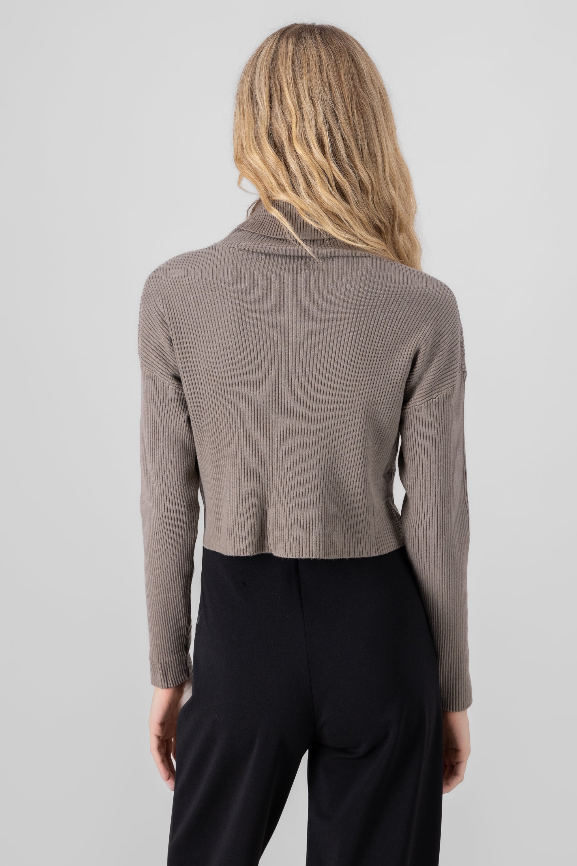 Sueter liso crop cuello alto TAUPE