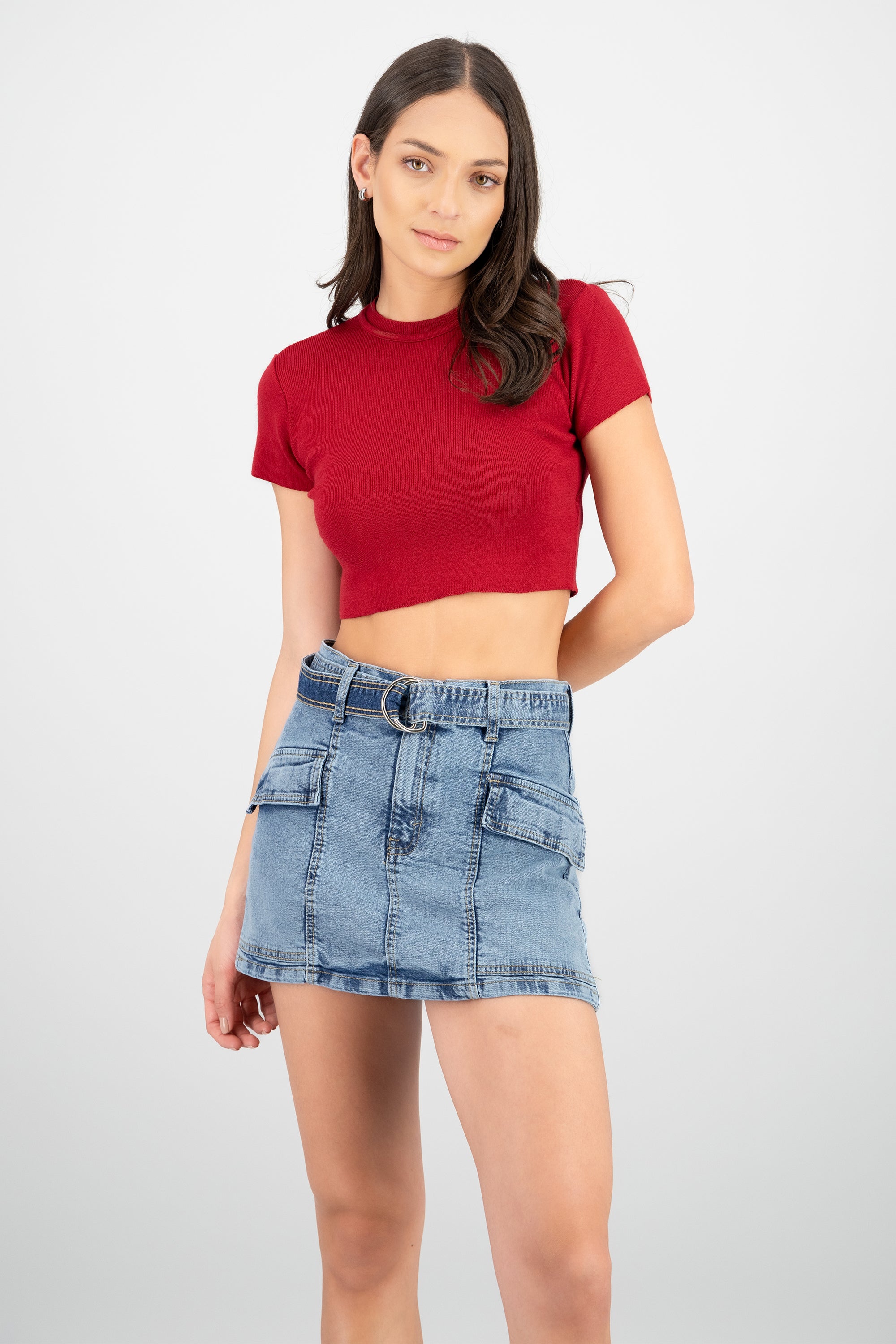 Top crop tejido manga corta ROJO