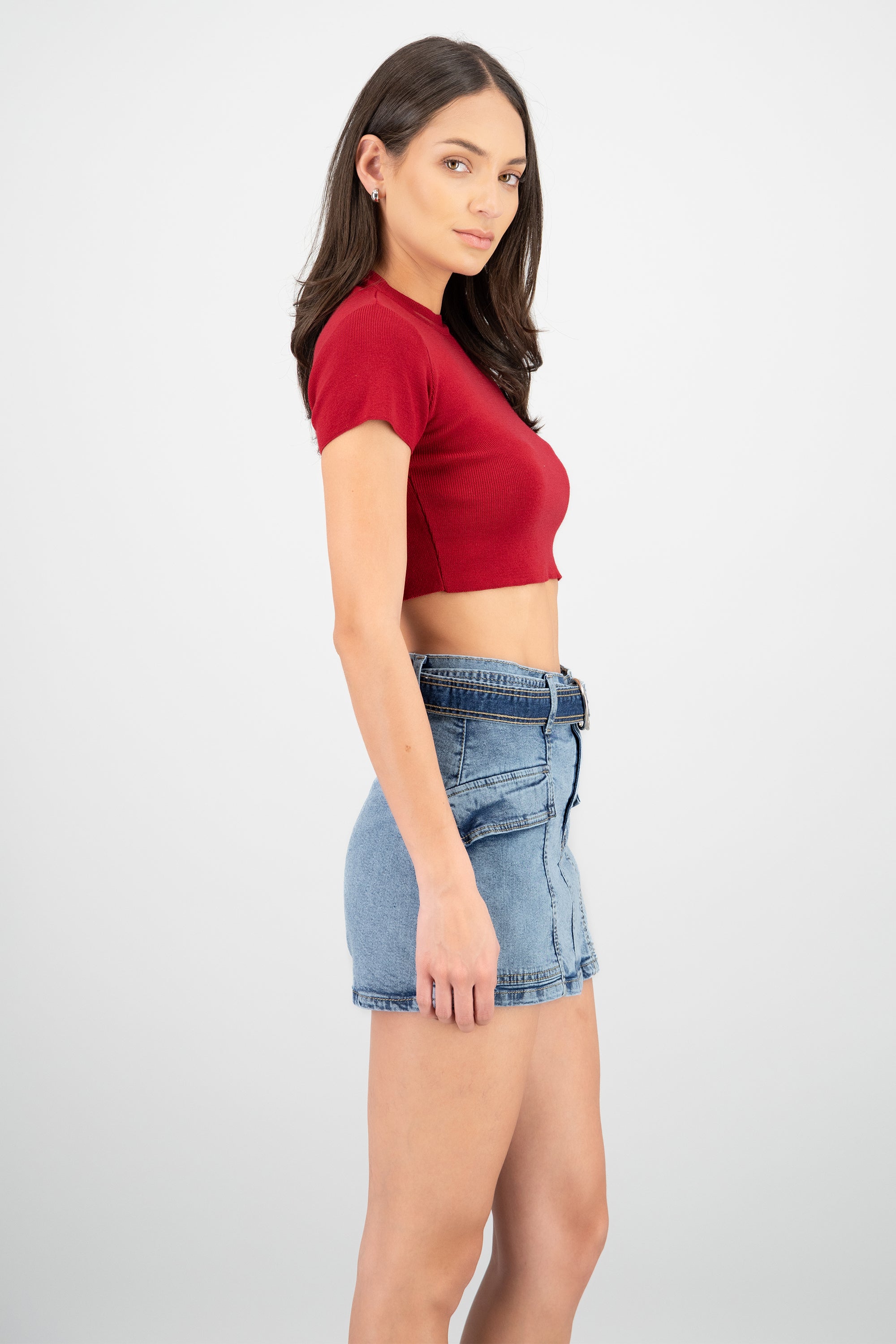 Top crop tejido manga corta ROJO