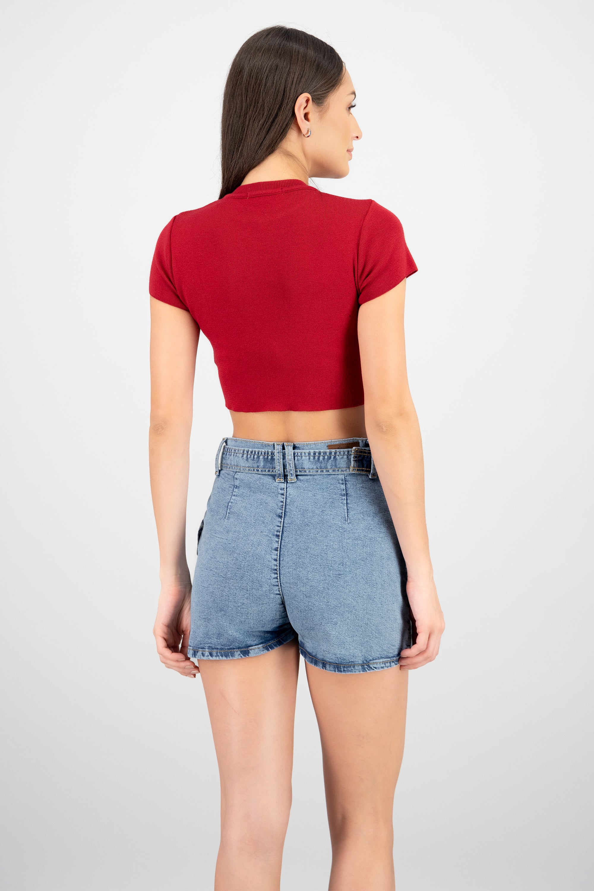 Top crop tejido manga corta ROJO