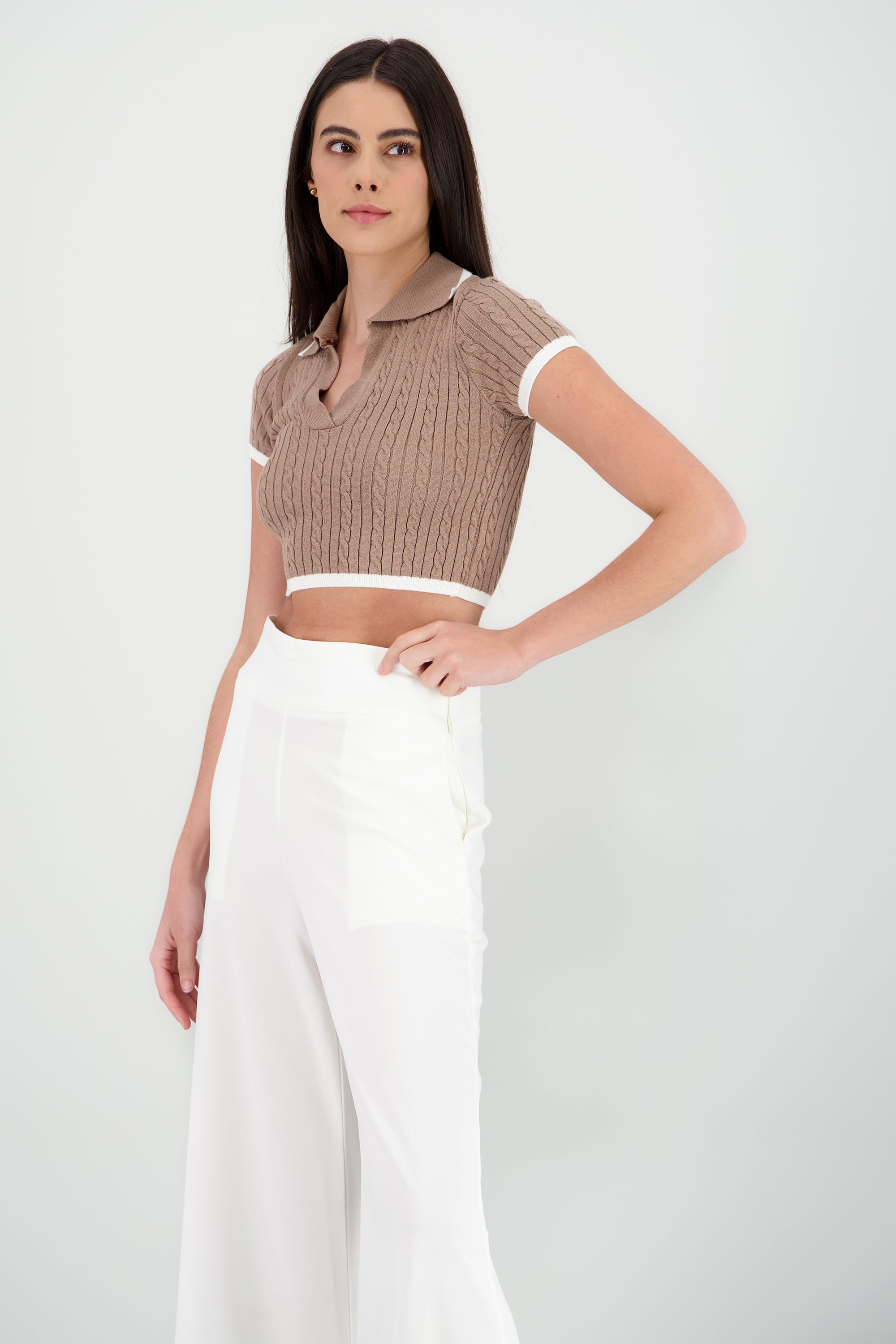 Top cuello polo cadena TAUPE
