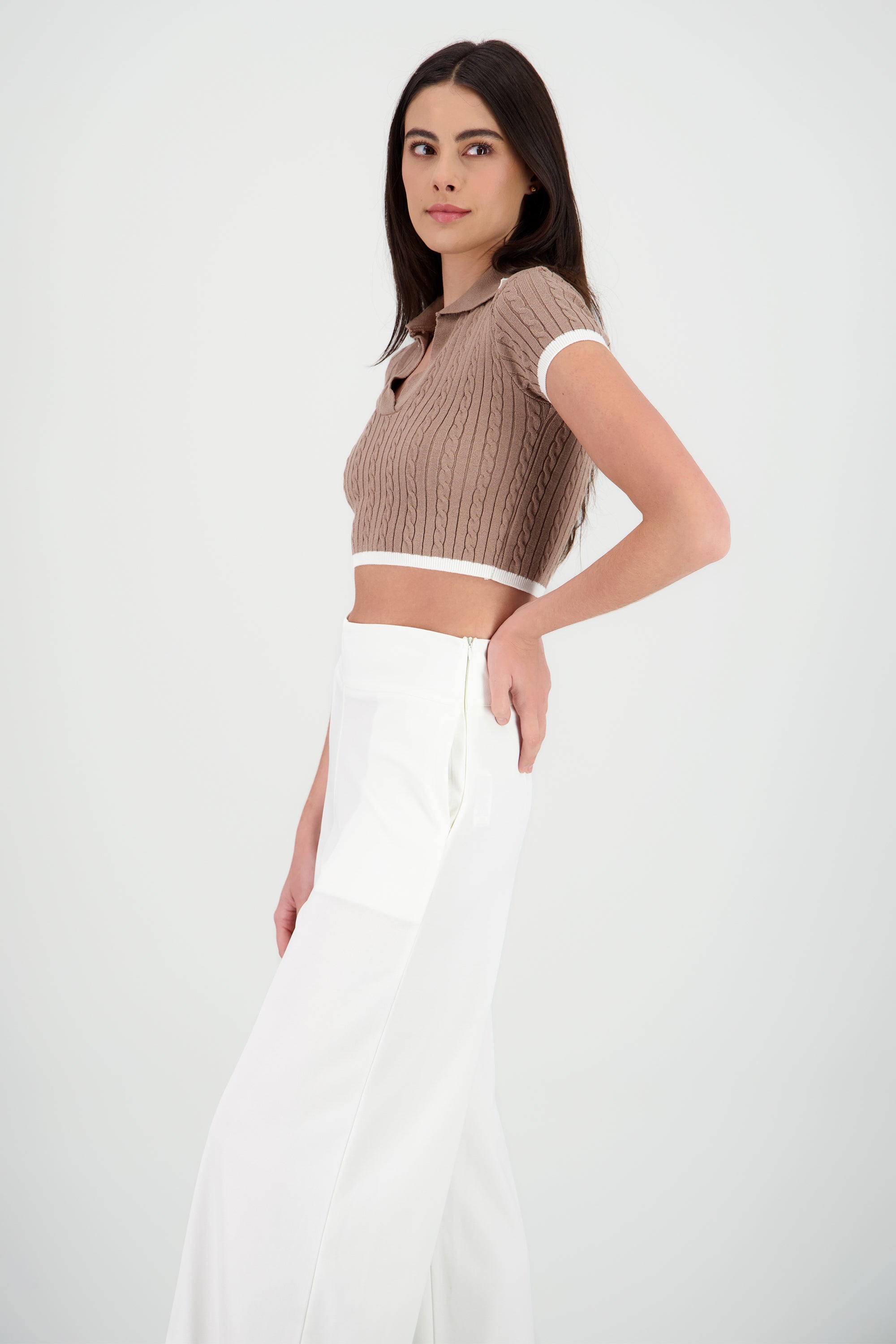 Top cuello polo cadena TAUPE