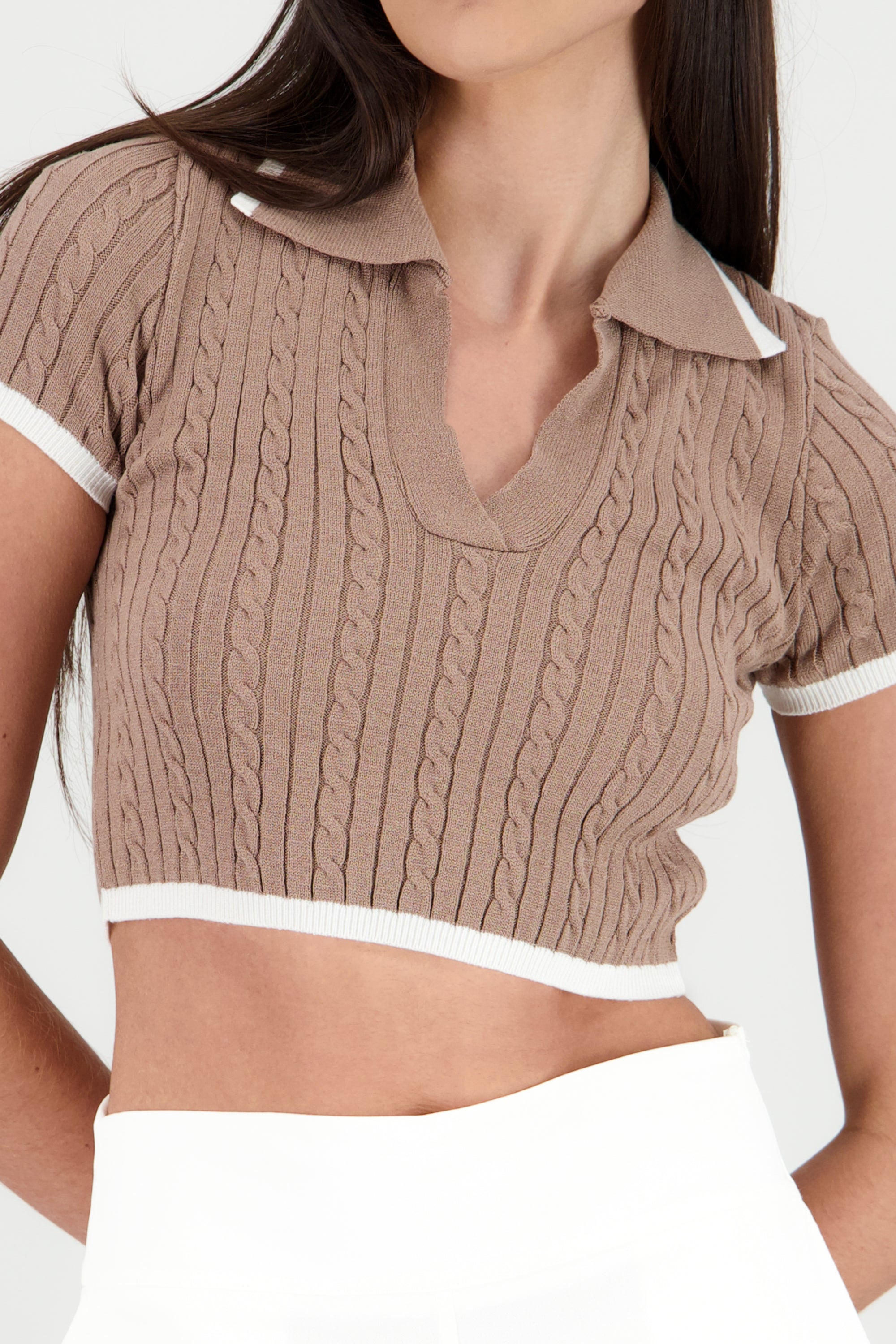 Top cuello polo cadena TAUPE