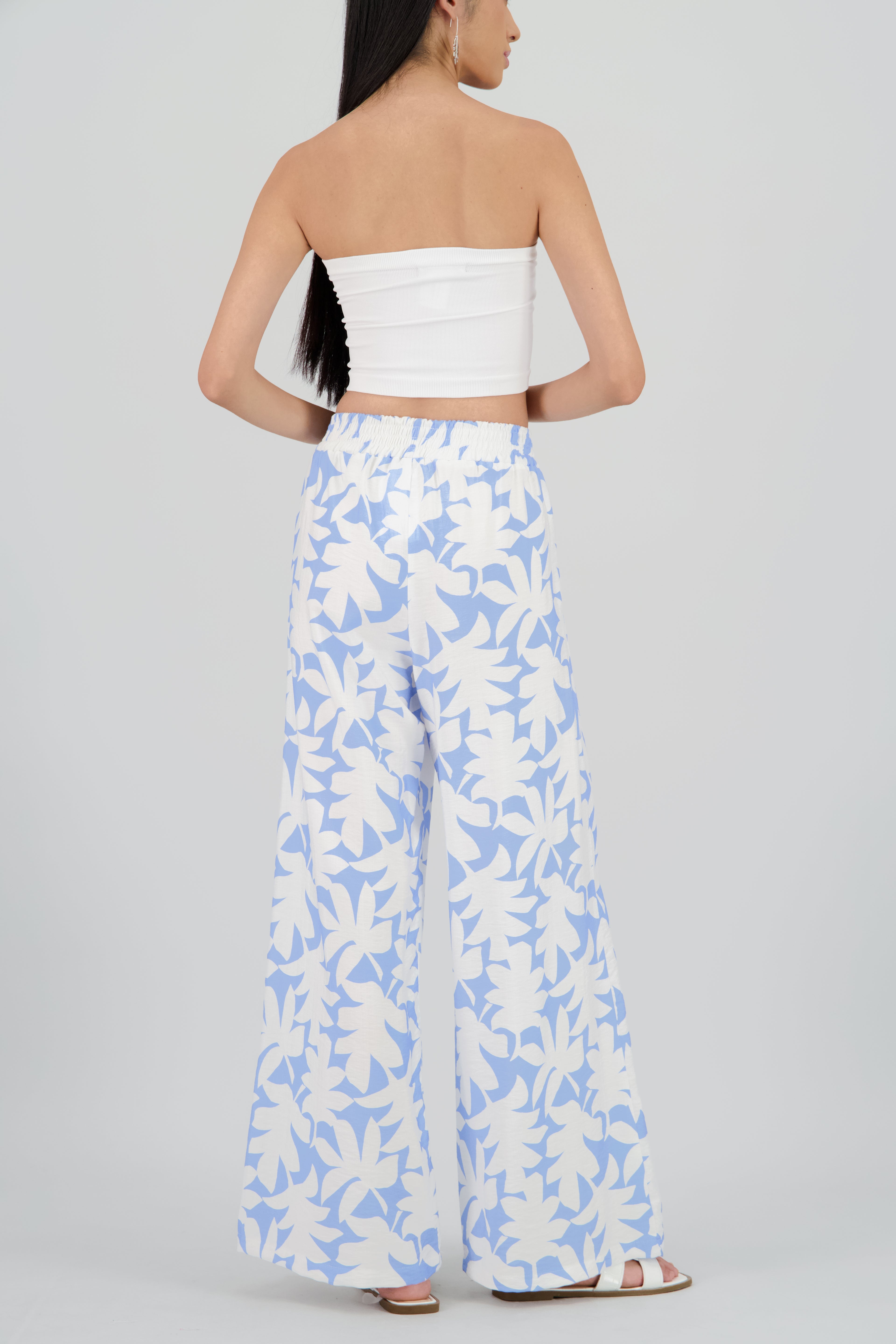 Pantalon amplio estampado tropical AZUL CIELO