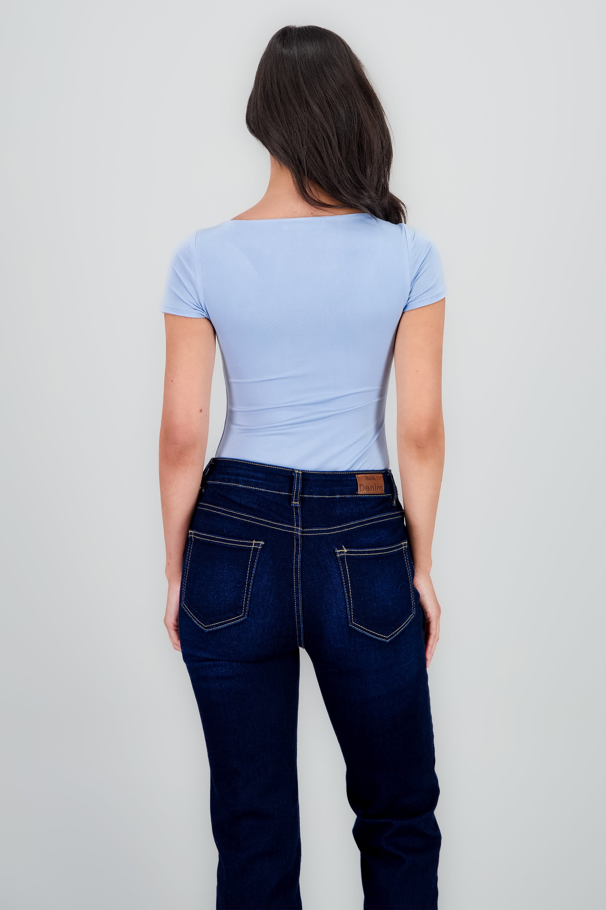 Body manga corta escote cuadrado AZUL PASTEL