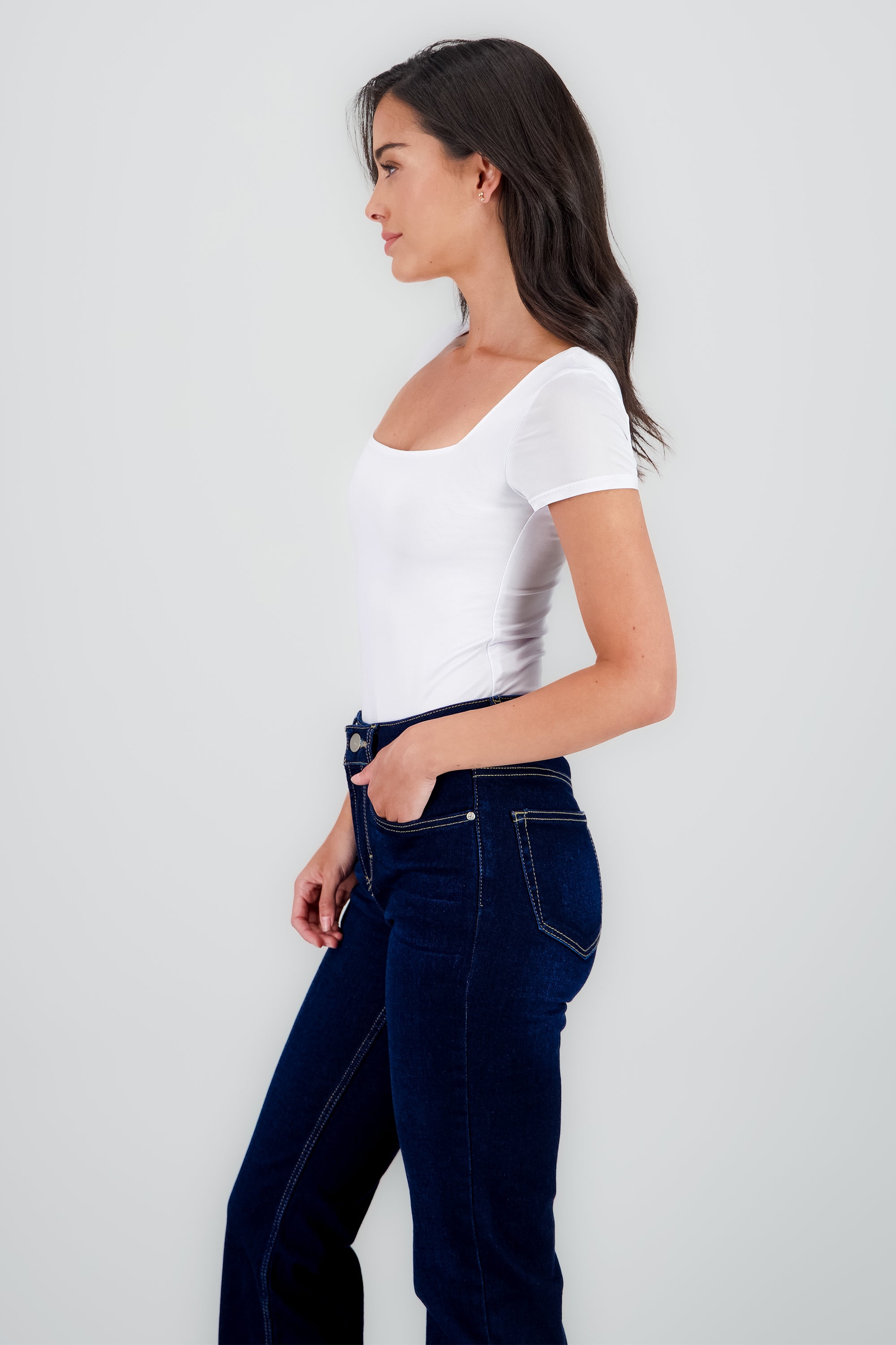 Body manga corta escote cuadrado BLANCO