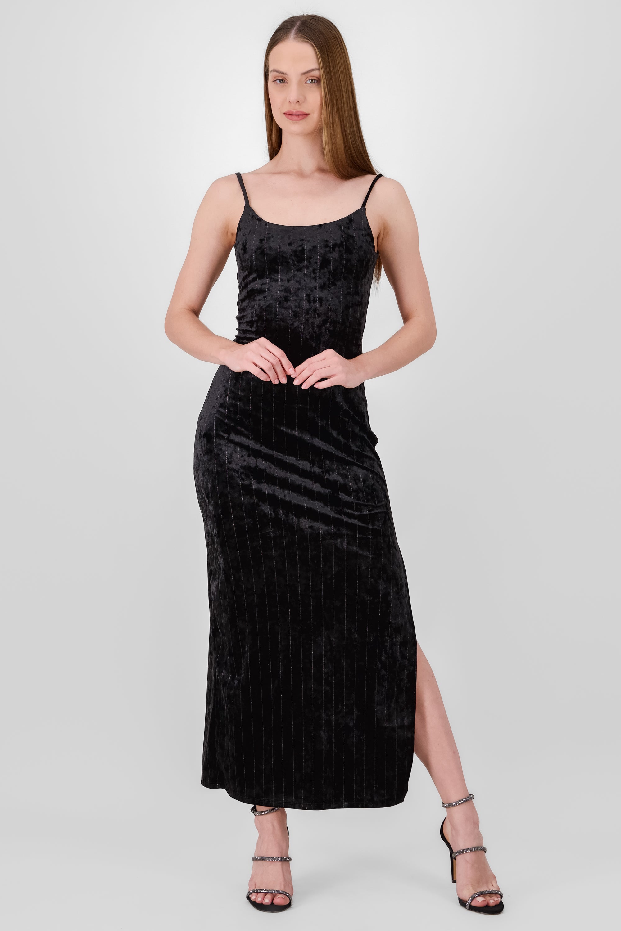 Vestido maxi terciopelo lurex NEGRO