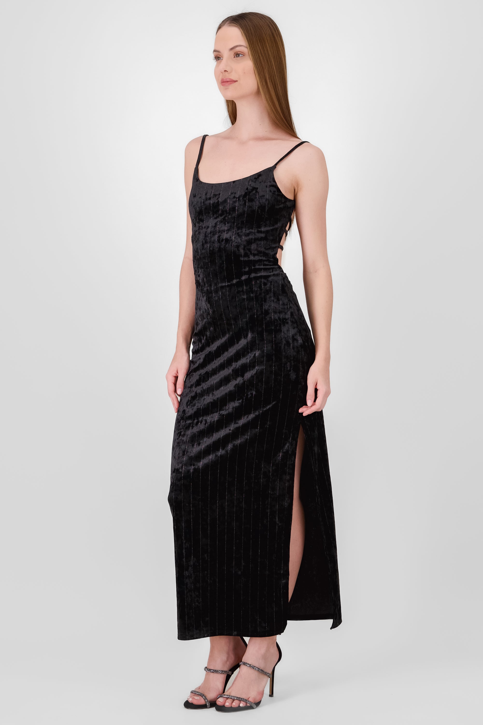 Vestido maxi terciopelo lurex NEGRO