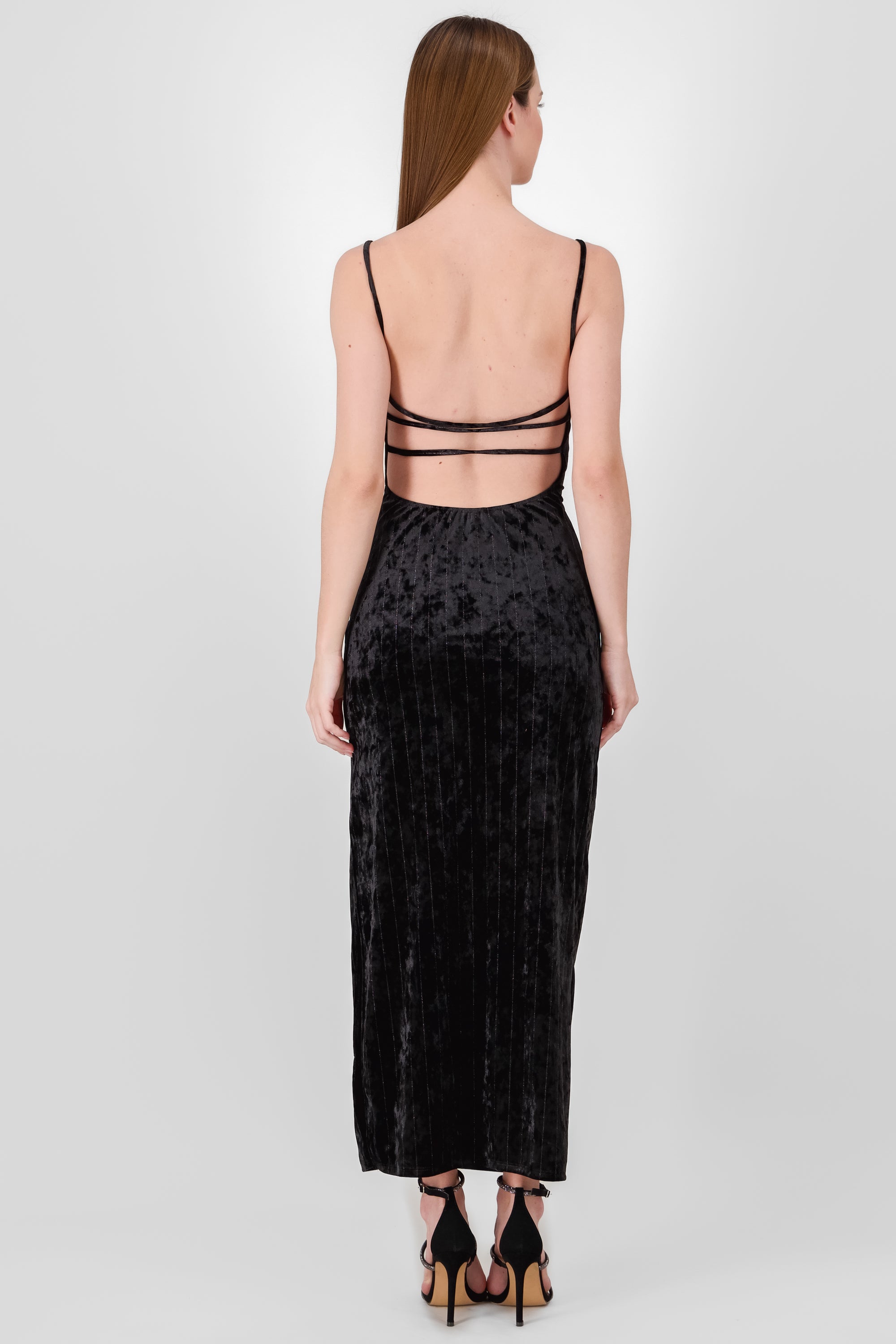 Vestido maxi terciopelo lurex NEGRO