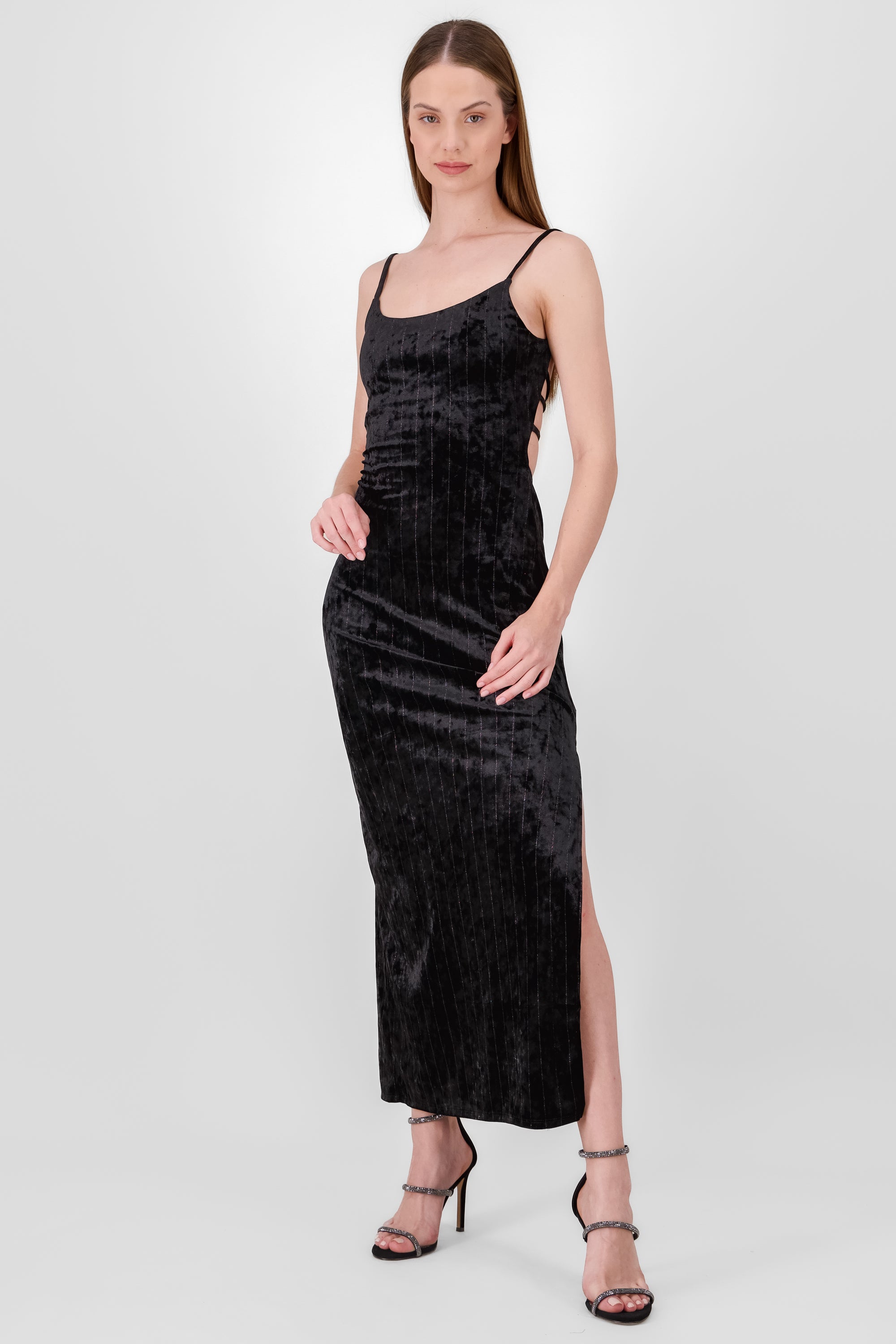 Vestido maxi terciopelo lurex NEGRO