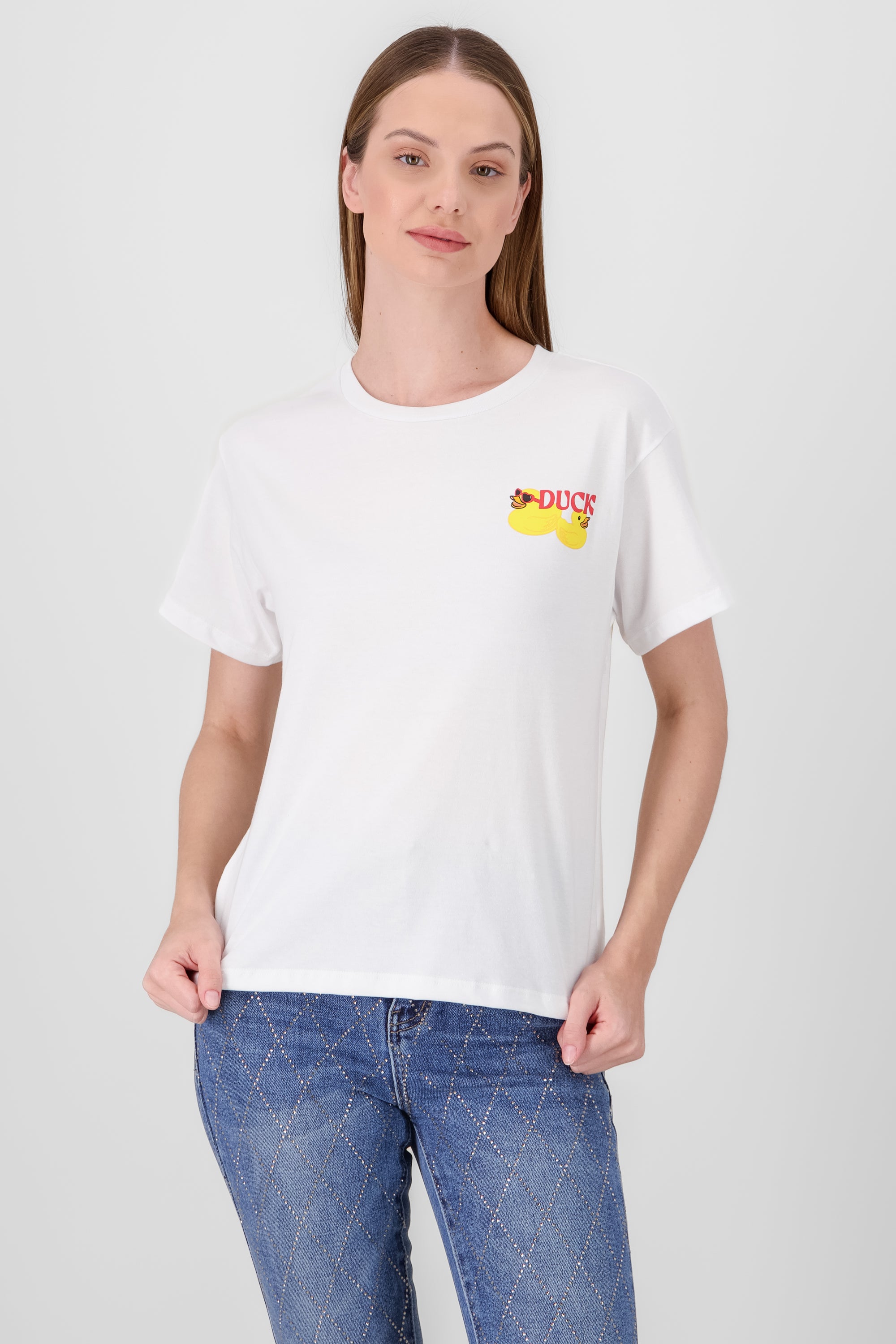 Playera oversized estampado patos BLANCO