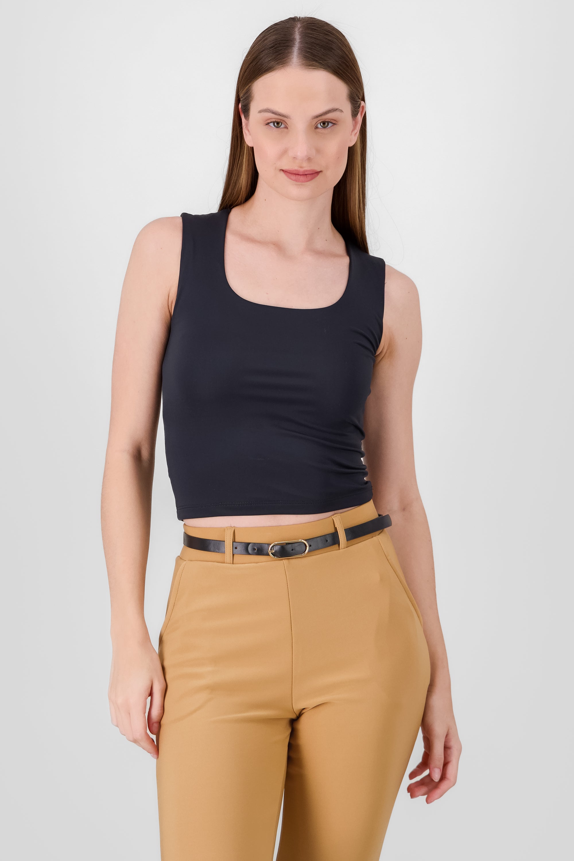 Top licra escote cuadrado sin mangas NEGRO