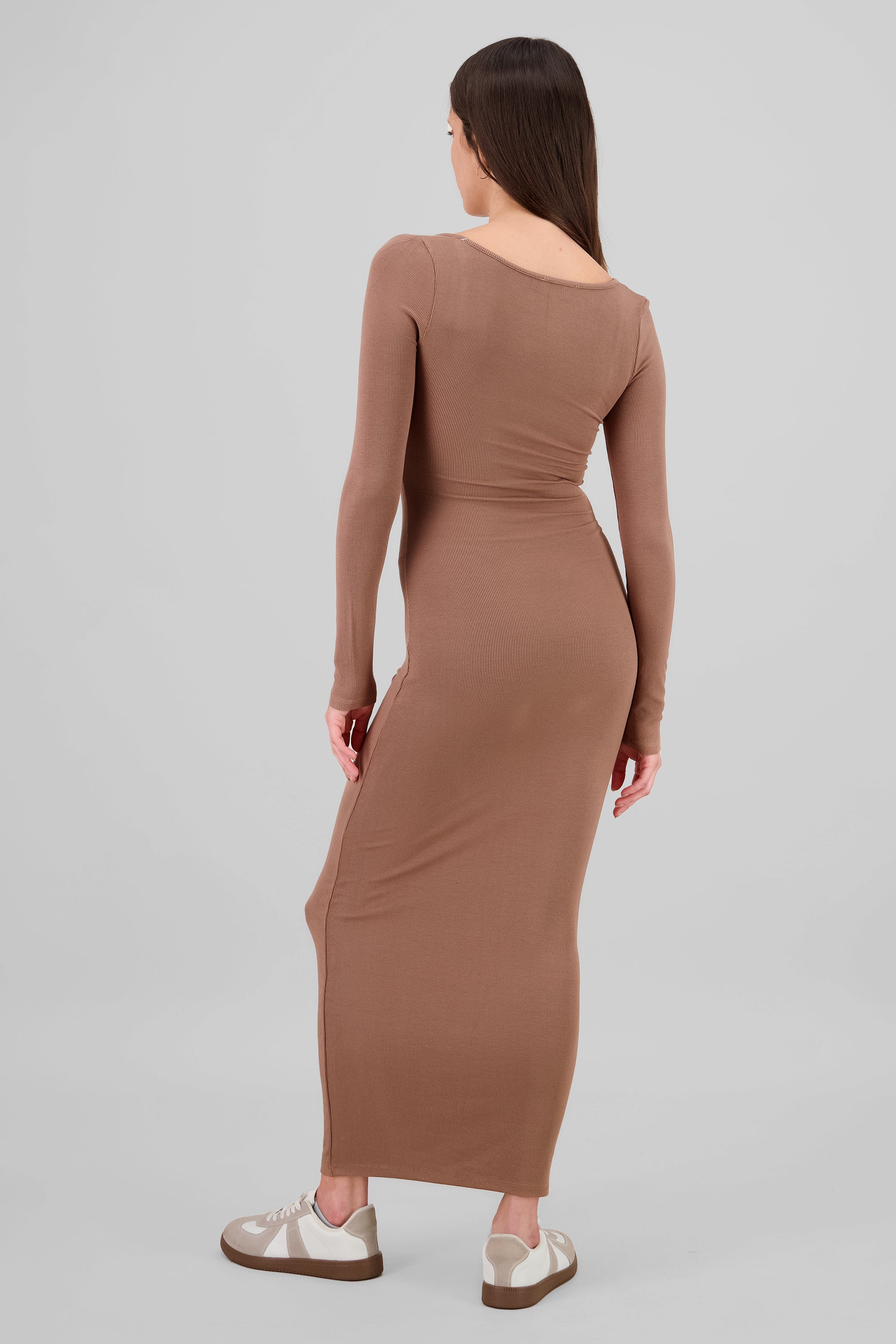 Vestido maxi manga larga liso TAUPE