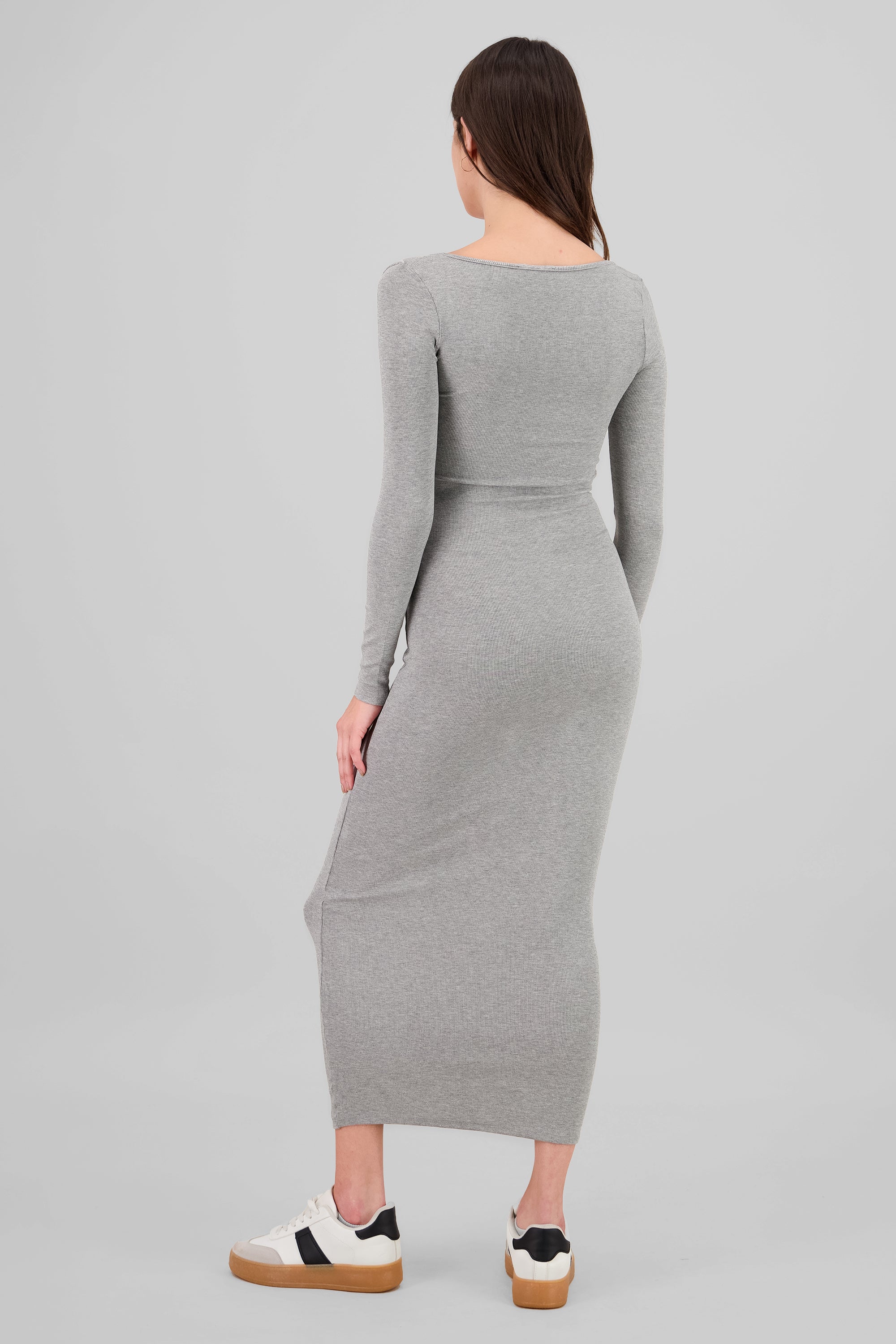 Vestido maxi manga larga liso GRIS