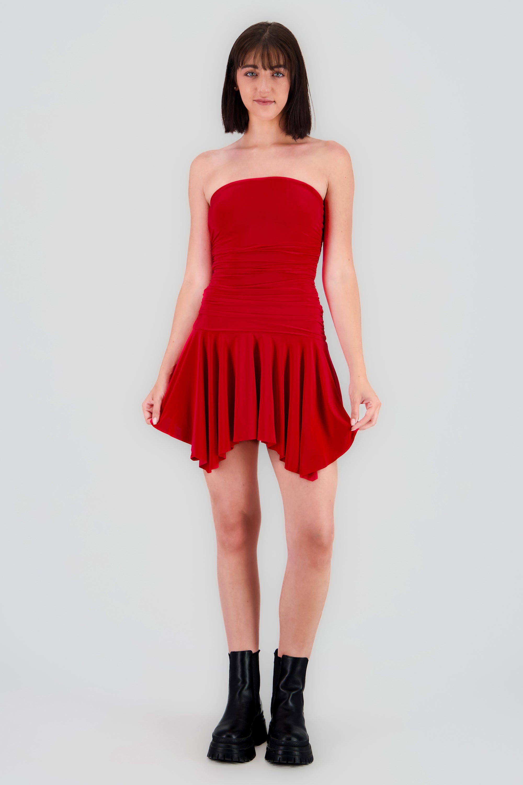 Vestido fruncido asimetrico ROJO