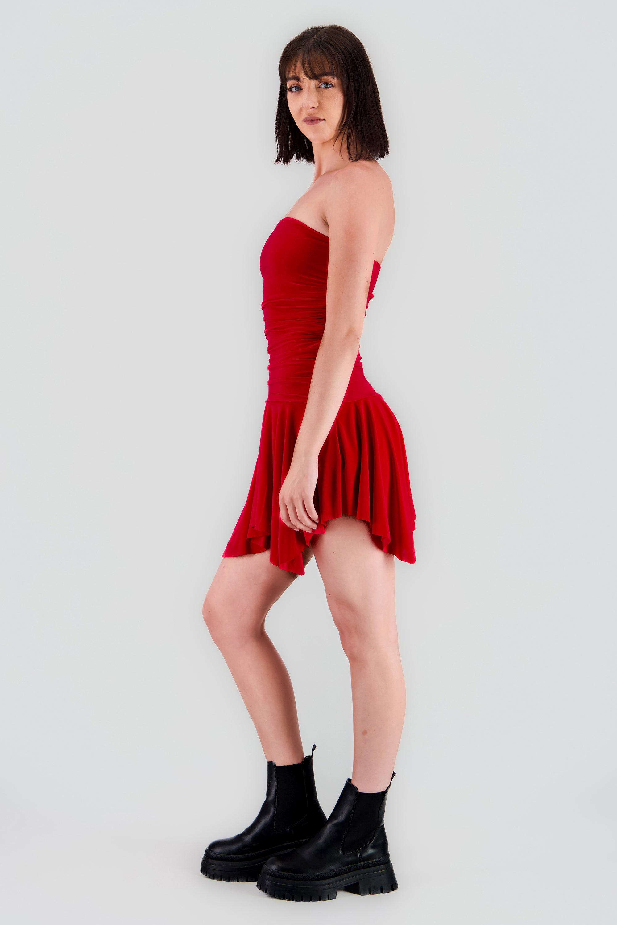Vestido fruncido asimetrico ROJO