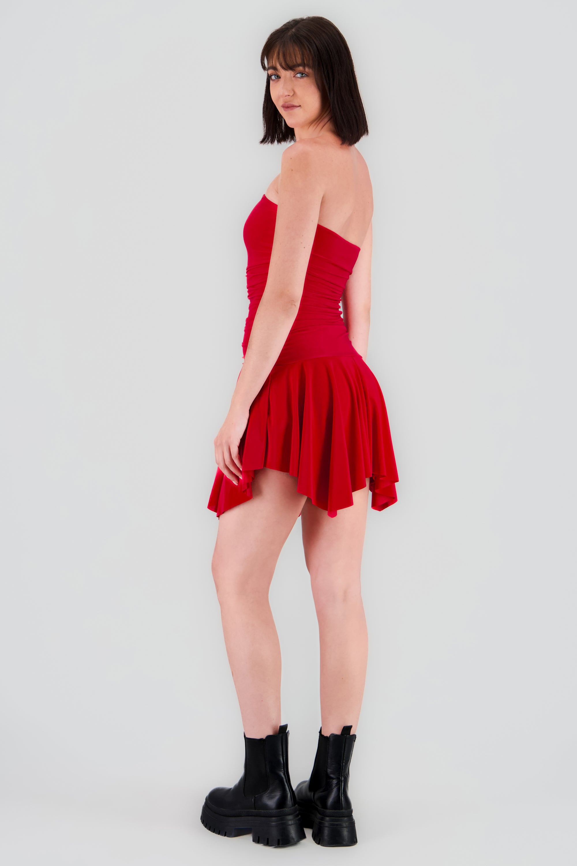 Vestido fruncido asimetrico ROJO