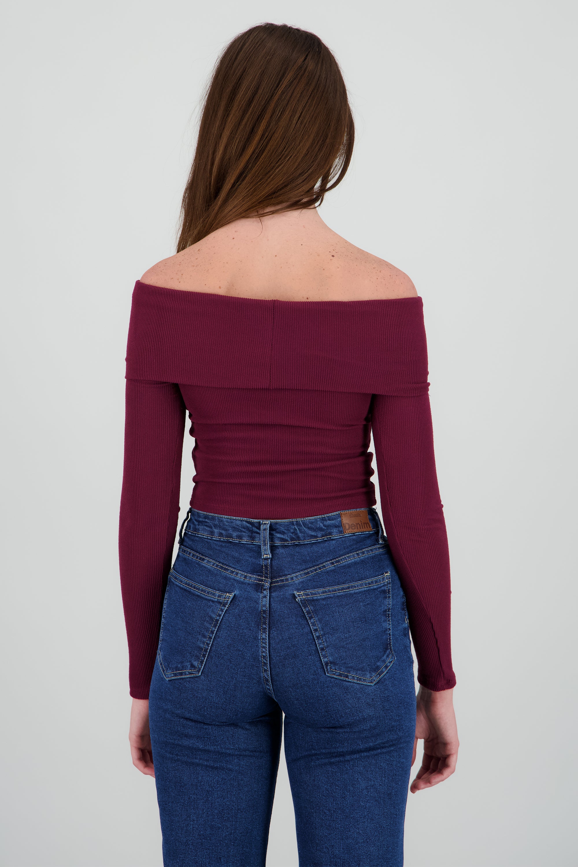 Top off shoulder manga larga rib CIRUELA