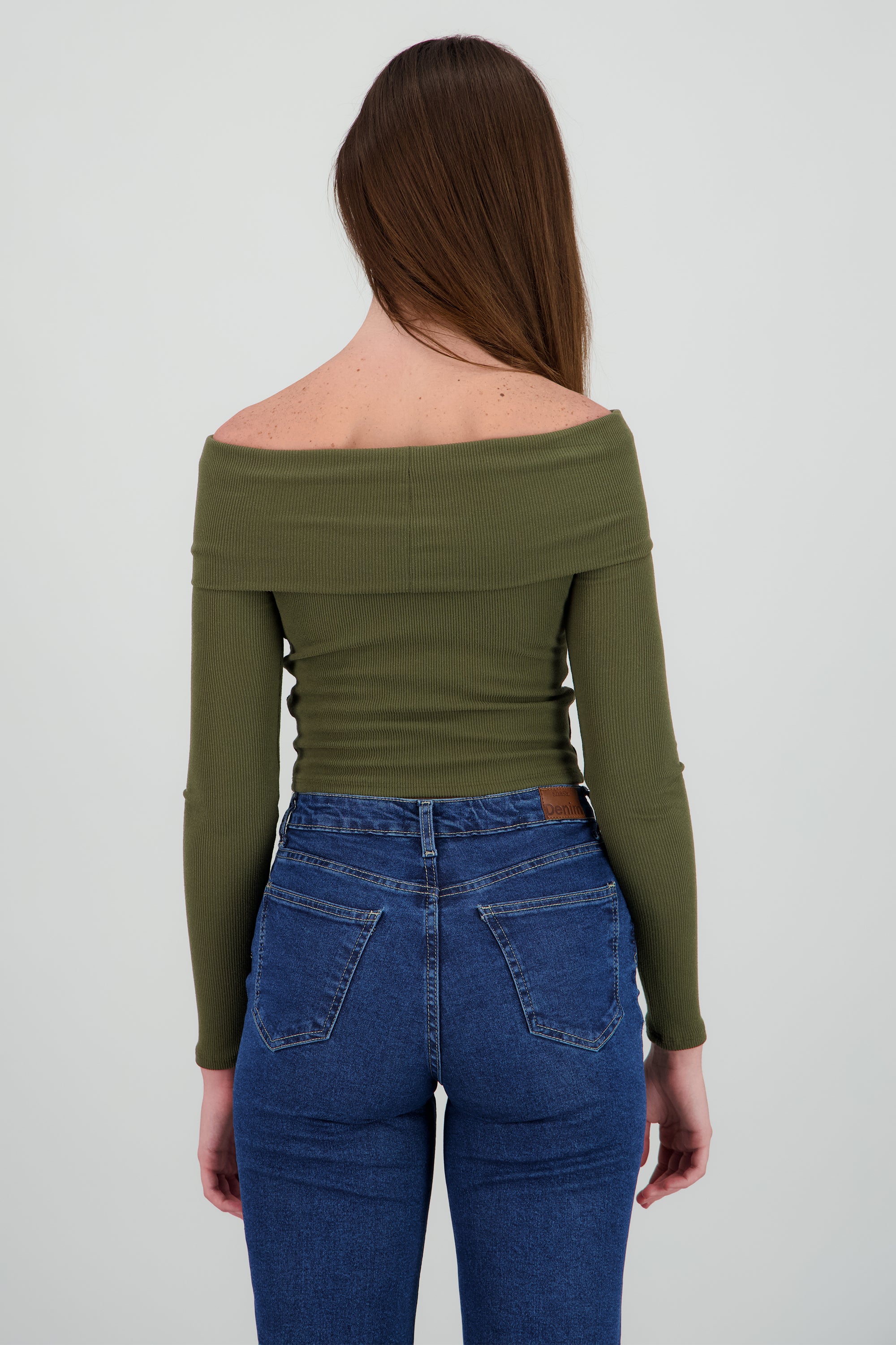 Top off shoulder manga larga rib OLIVO
