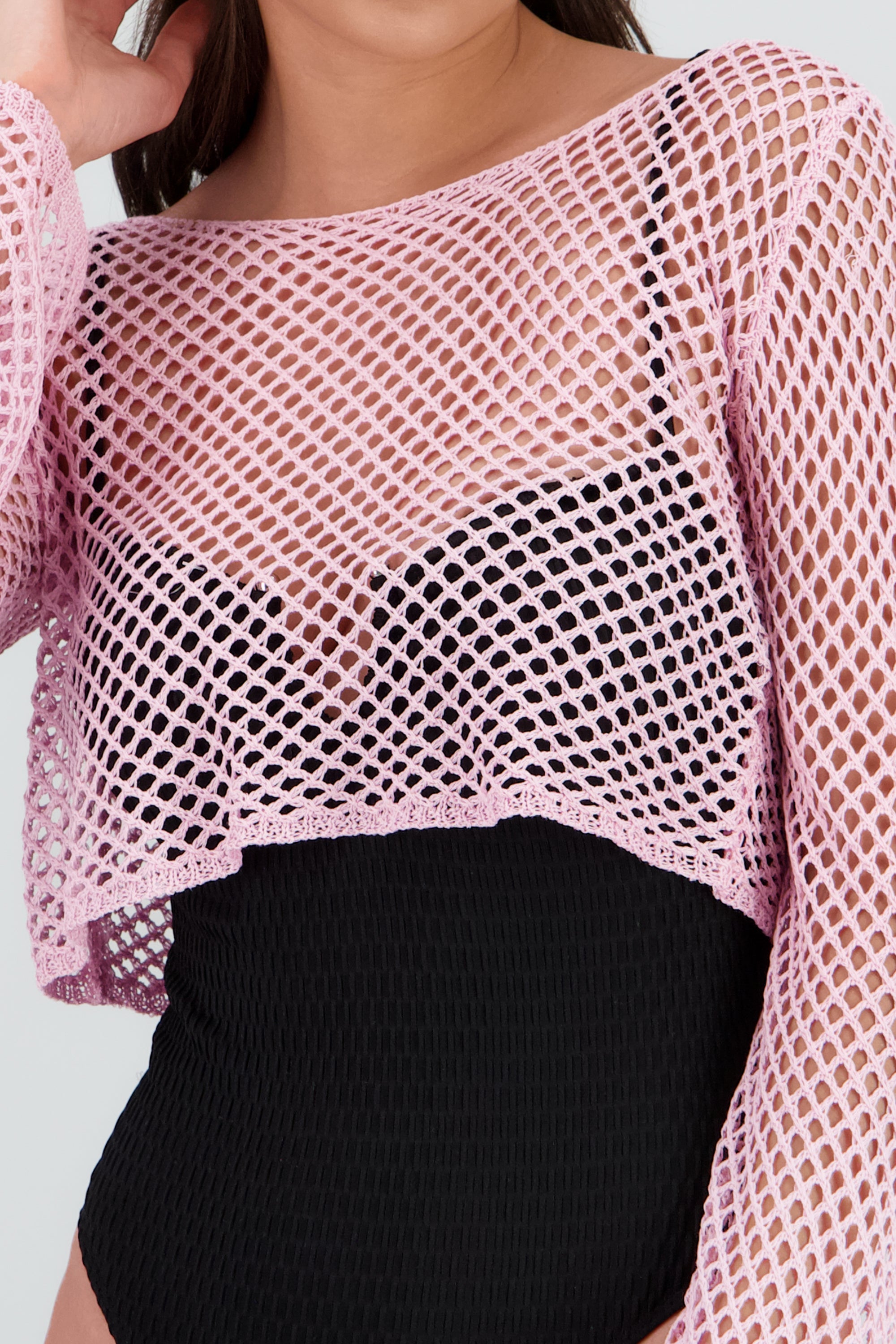 Top manga larga red tejido ROSA PASTEL