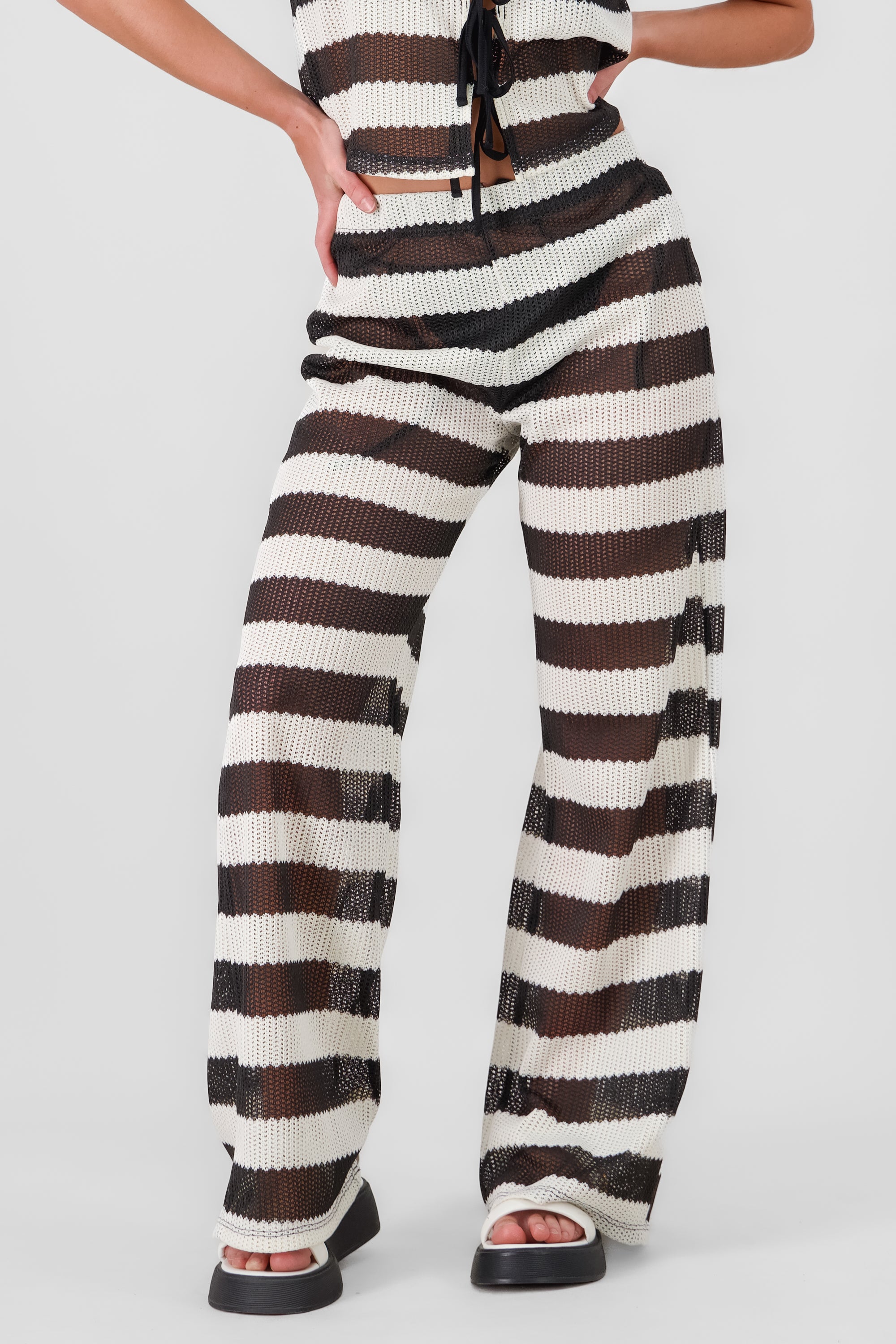 Pantalon tejido rayas NEGRO COMBO