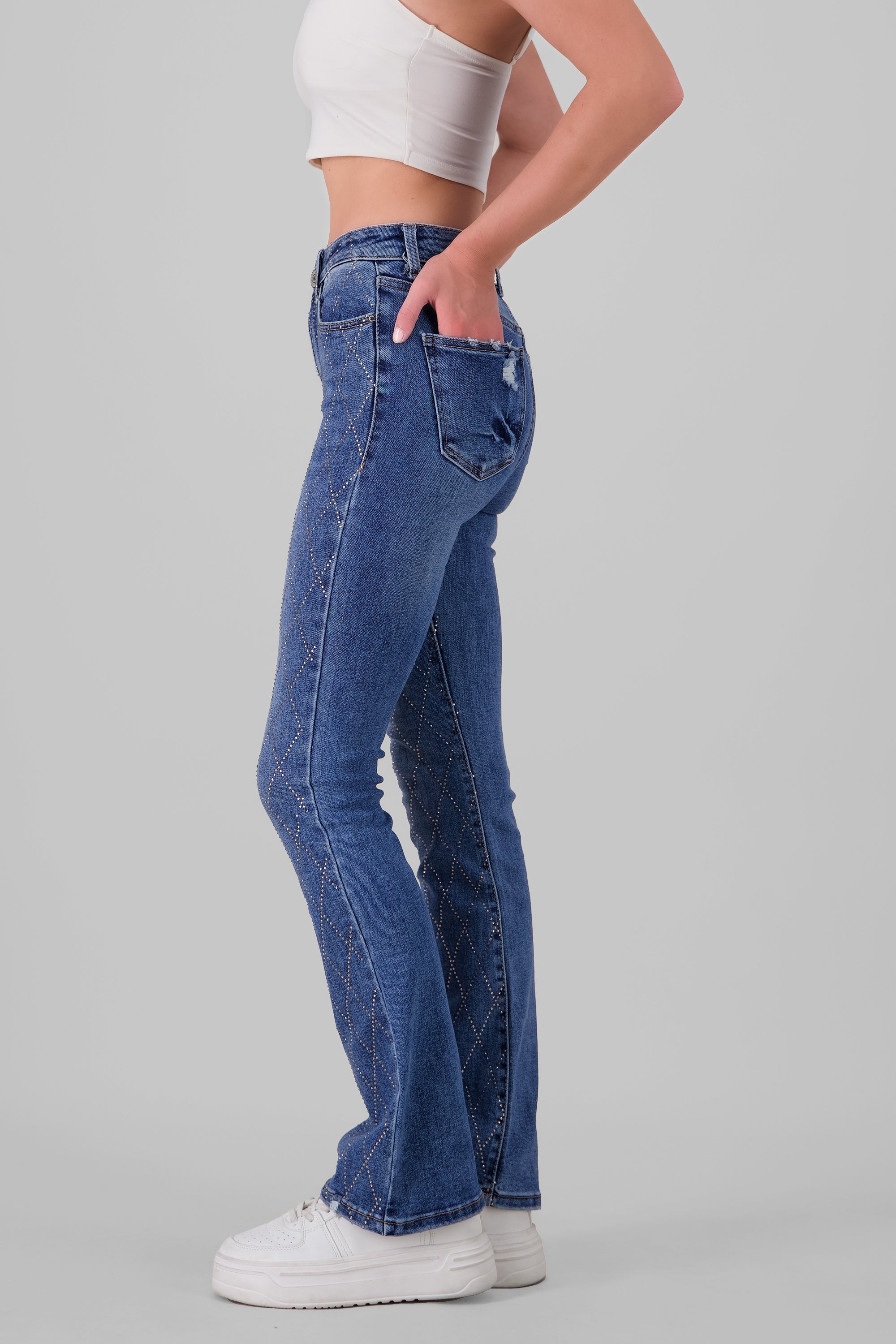 Jeans bootcut detalle brillos LIGHT WASH