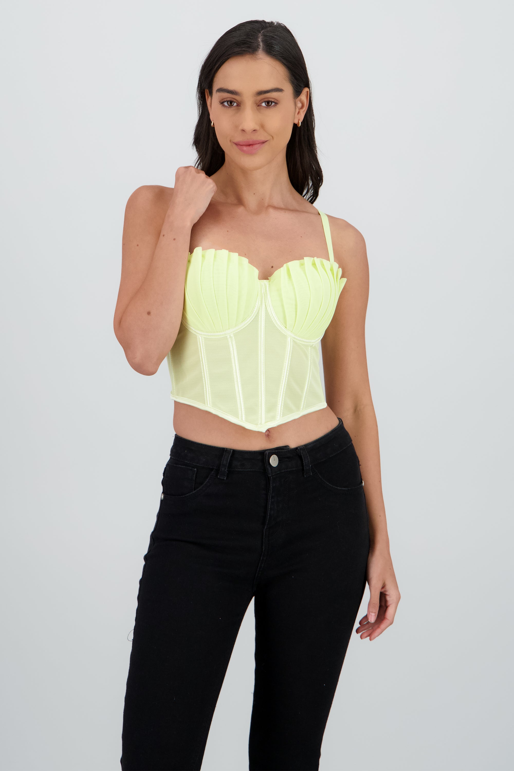 Corset varillas detalle plisado copas AMARILLO PASTEL