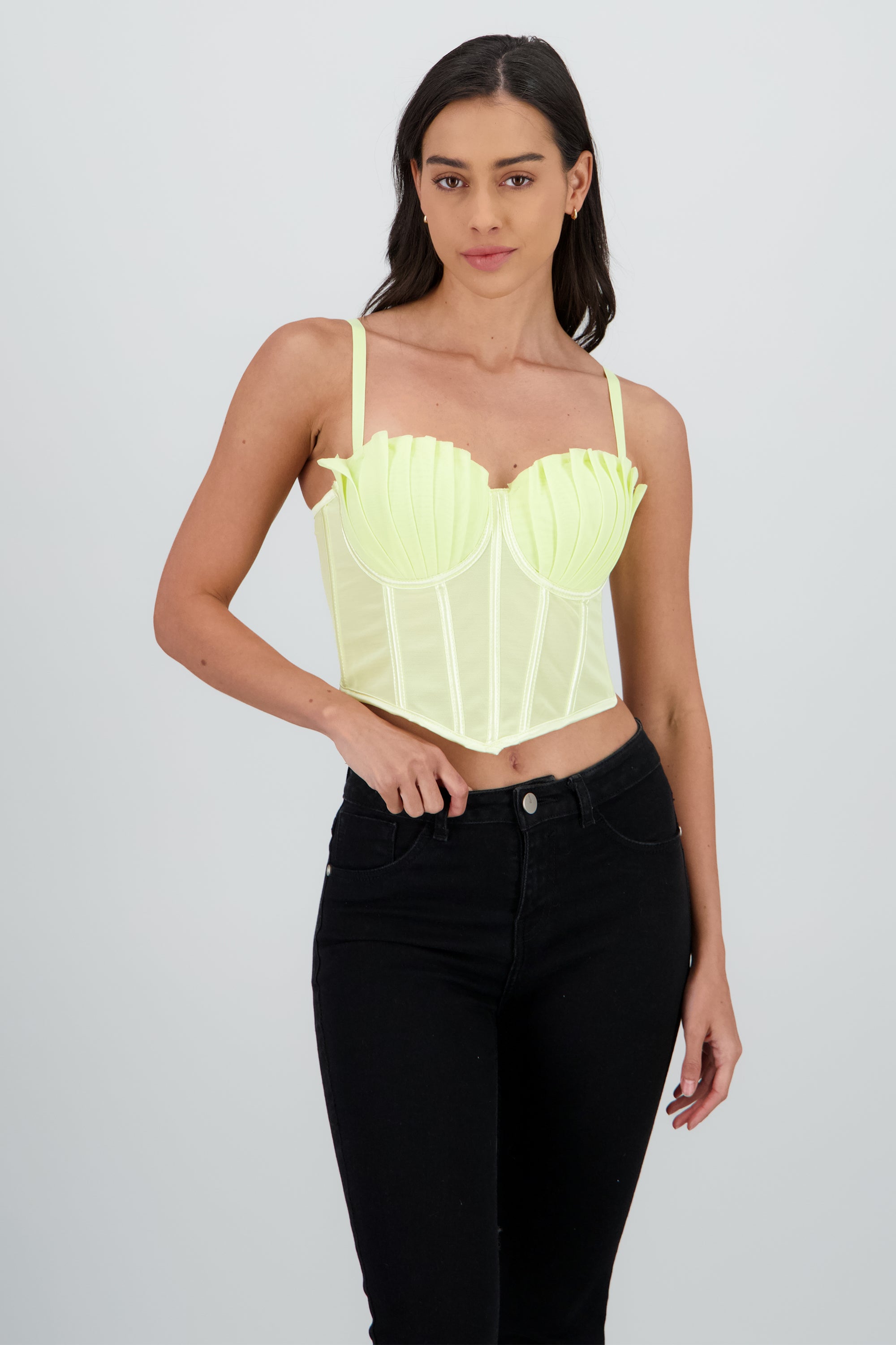 Corset varillas detalle plisado copas AMARILLO PASTEL