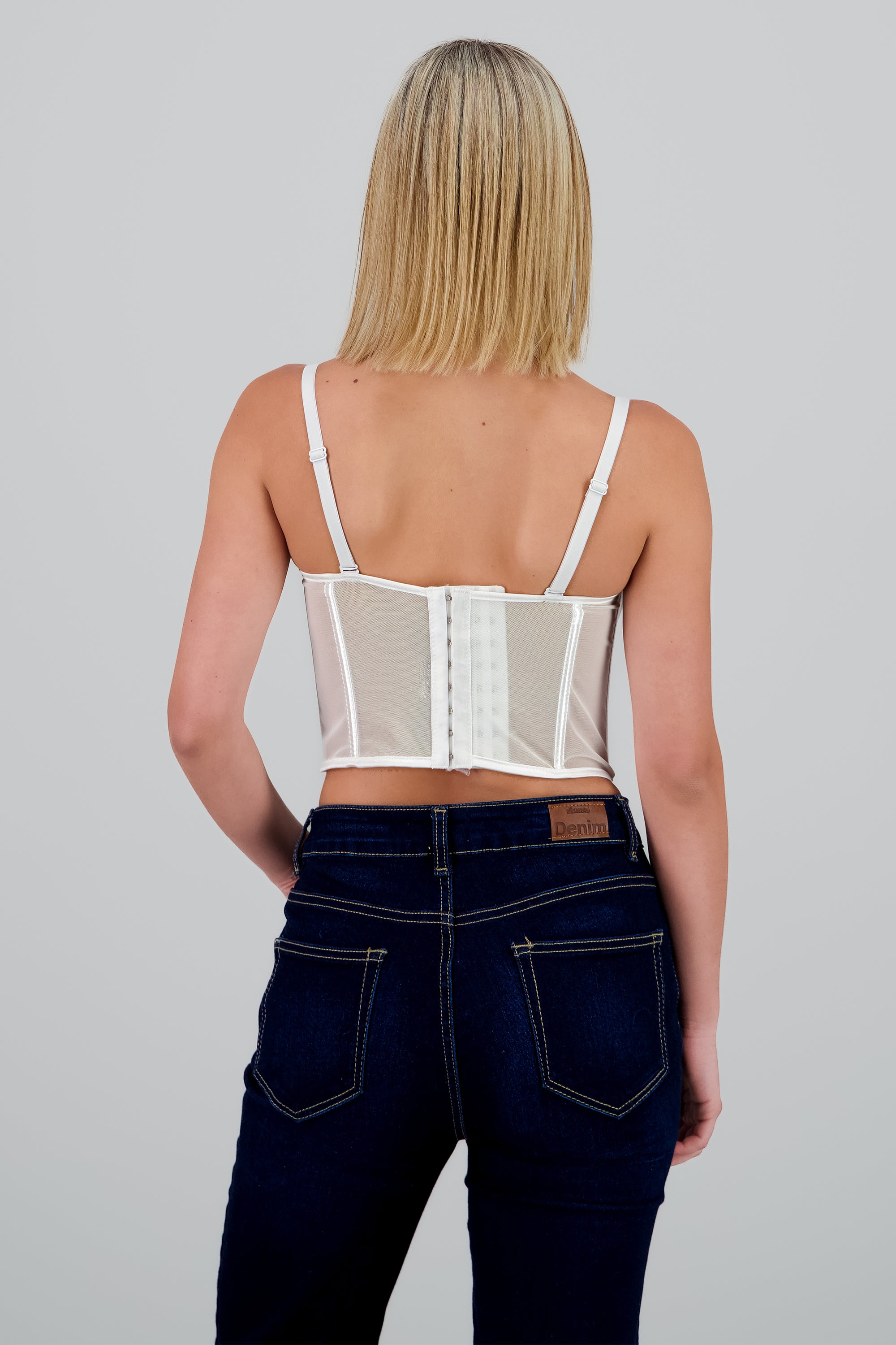 Corset varillas detalle plisado copas BLANCO