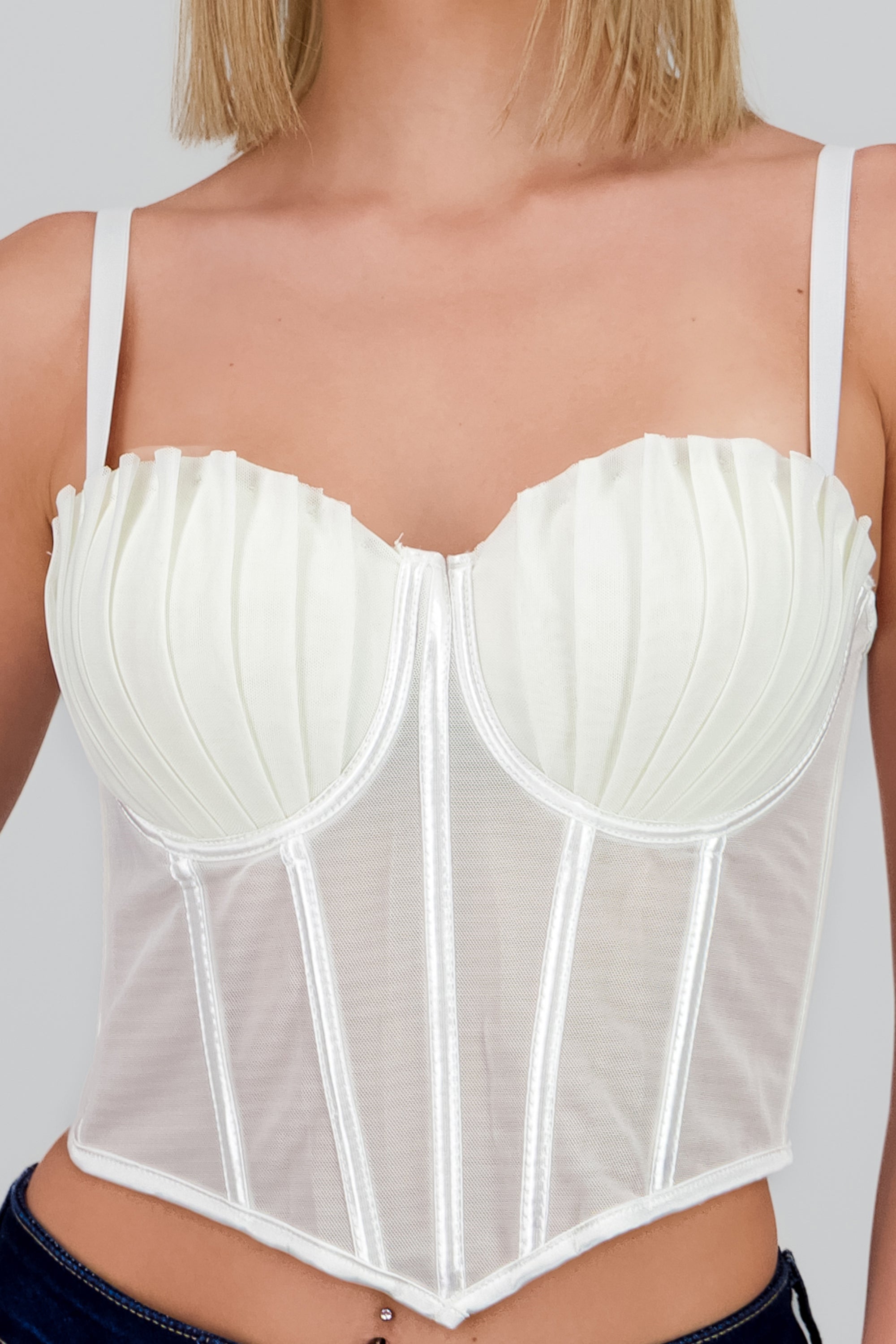 Corset varillas detalle plisado copas BLANCO