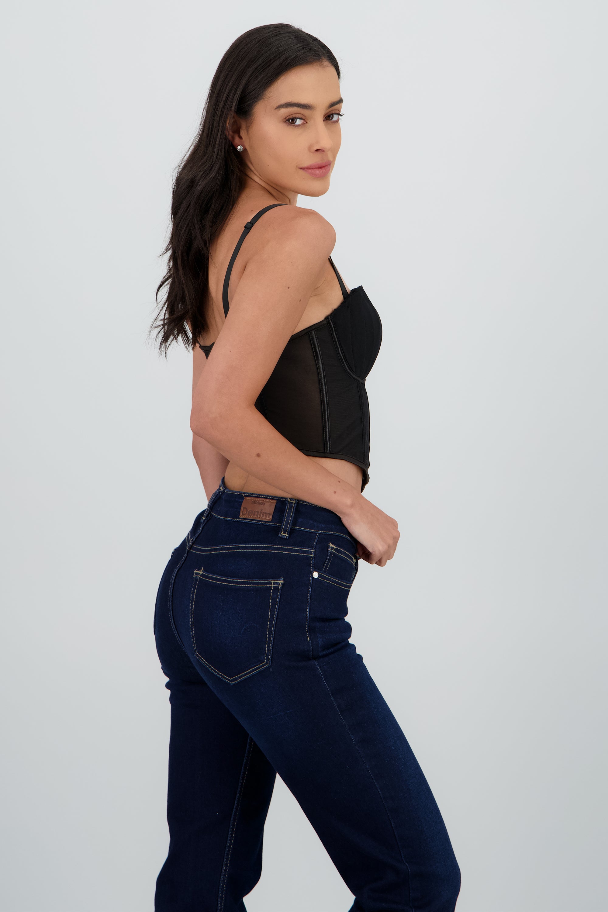 Corset varillas detalle plisado copas NEGRO