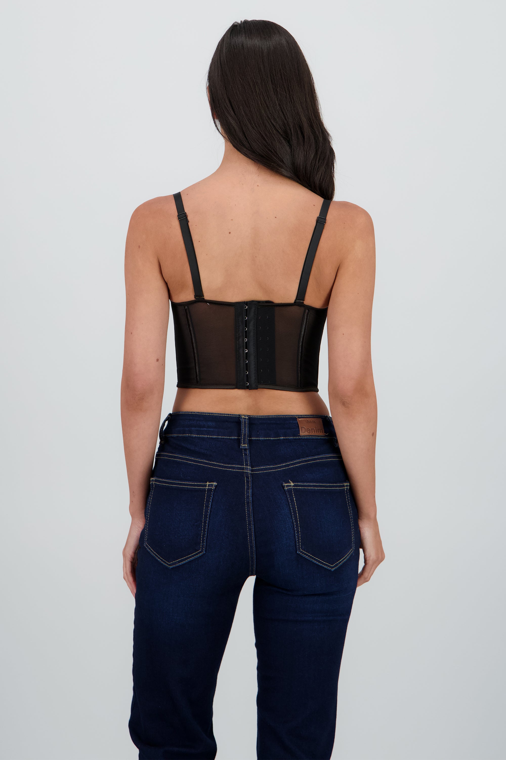Corset varillas detalle plisado copas NEGRO