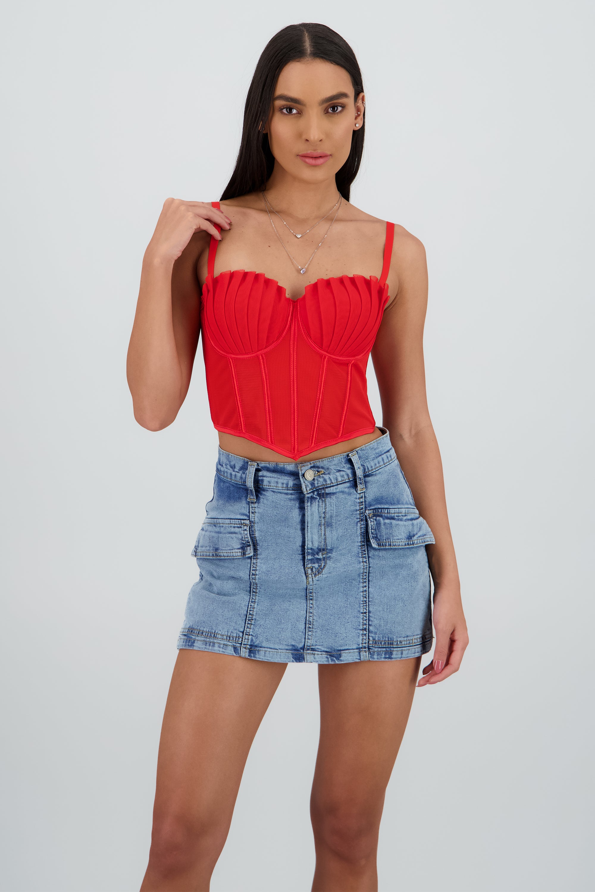 Corset varillas detalle plisado copas ROJO