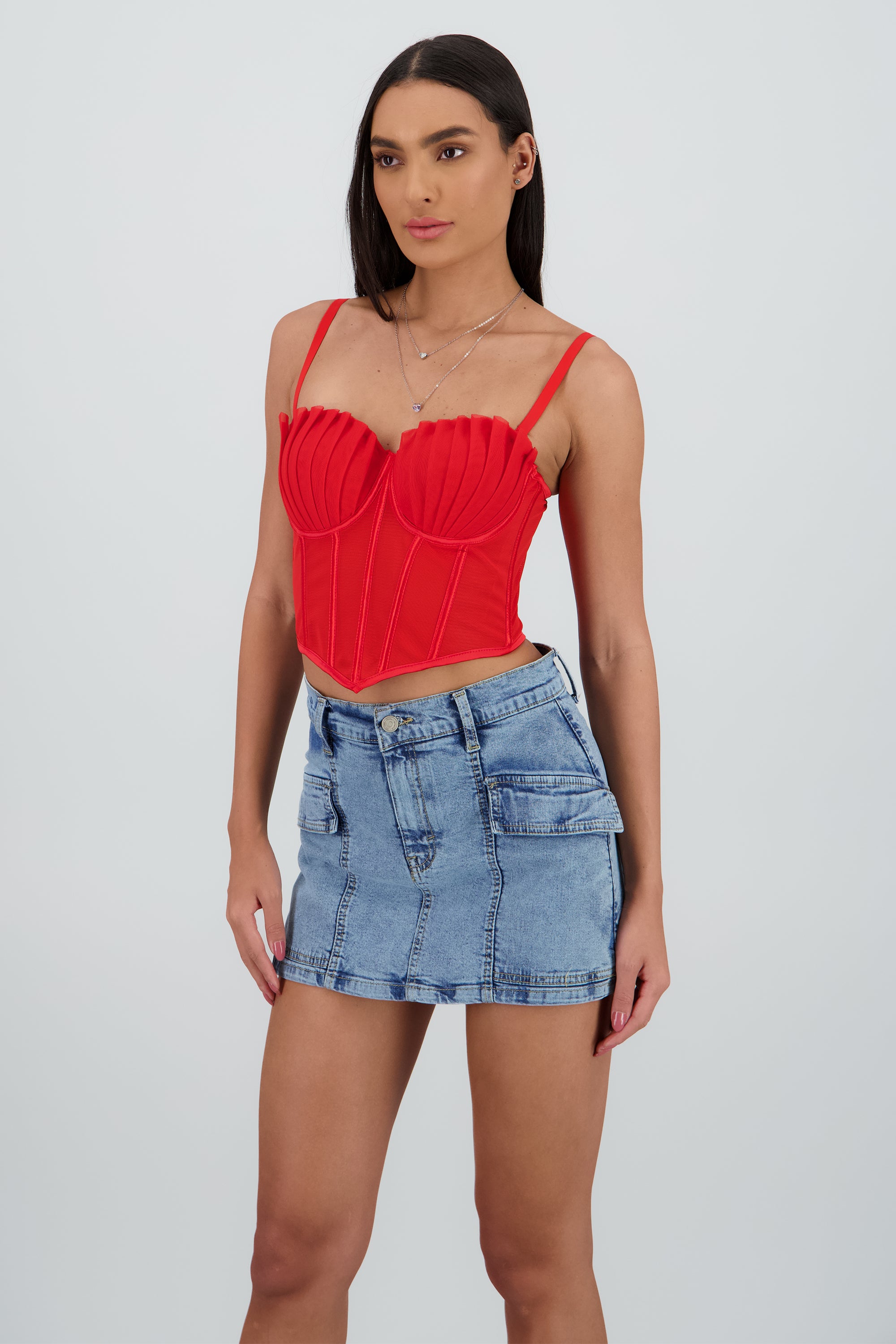 Corset varillas detalle plisado copas ROJO