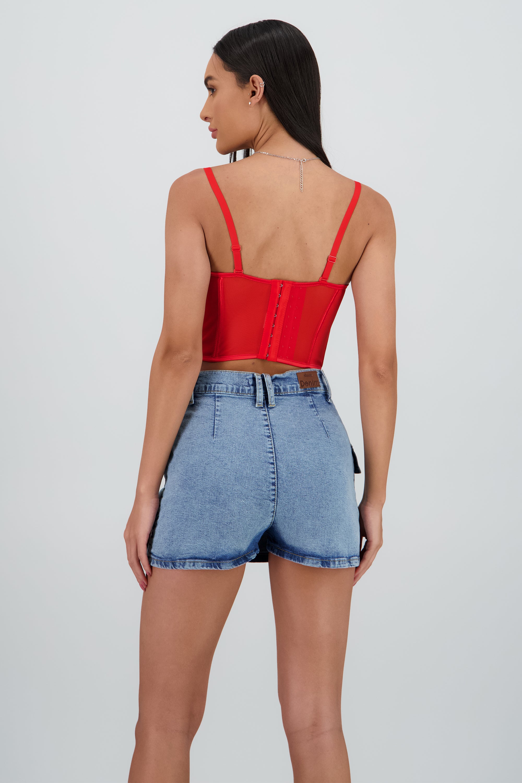Corset varillas detalle plisado copas ROJO