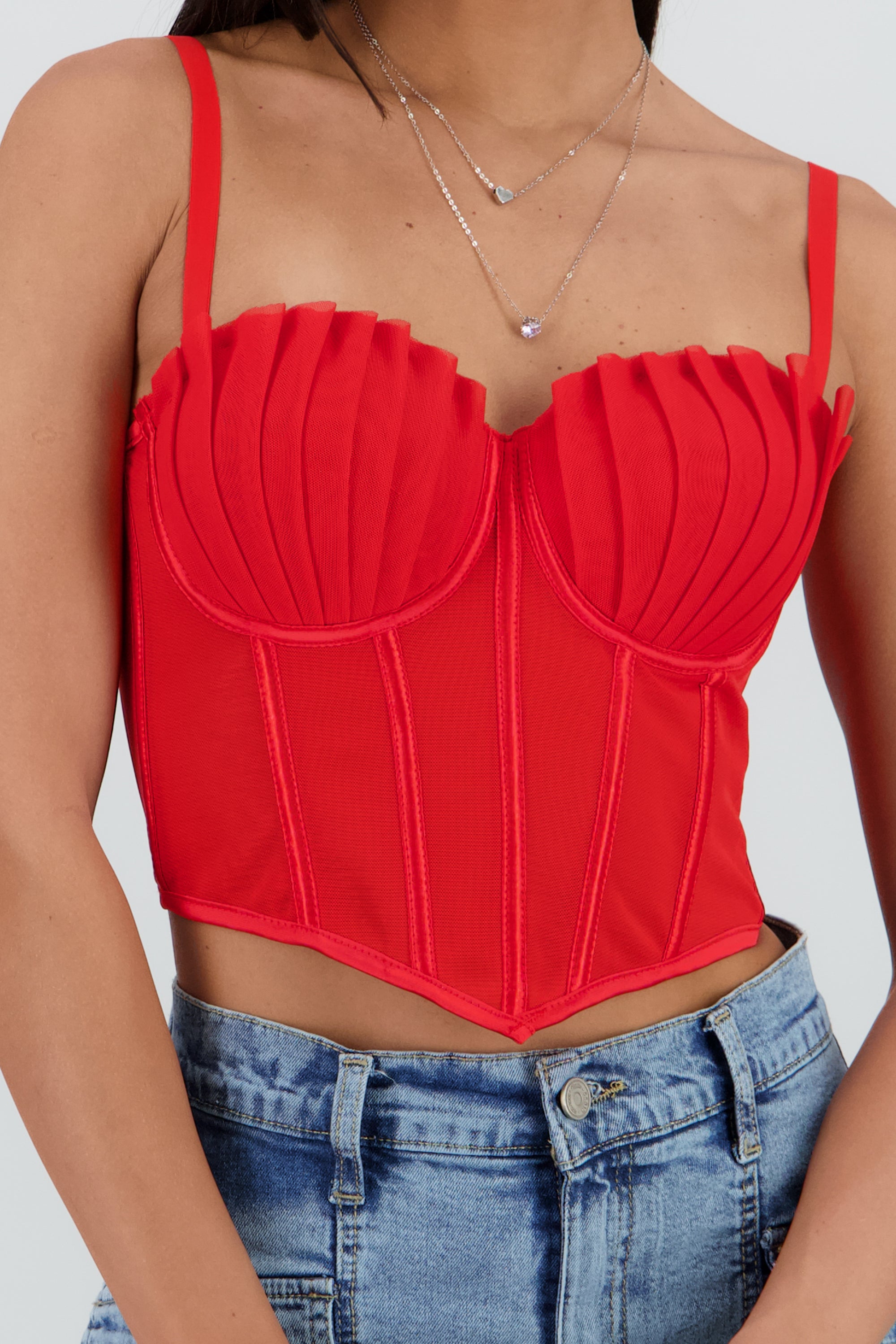 Corset varillas detalle plisado copas ROJO