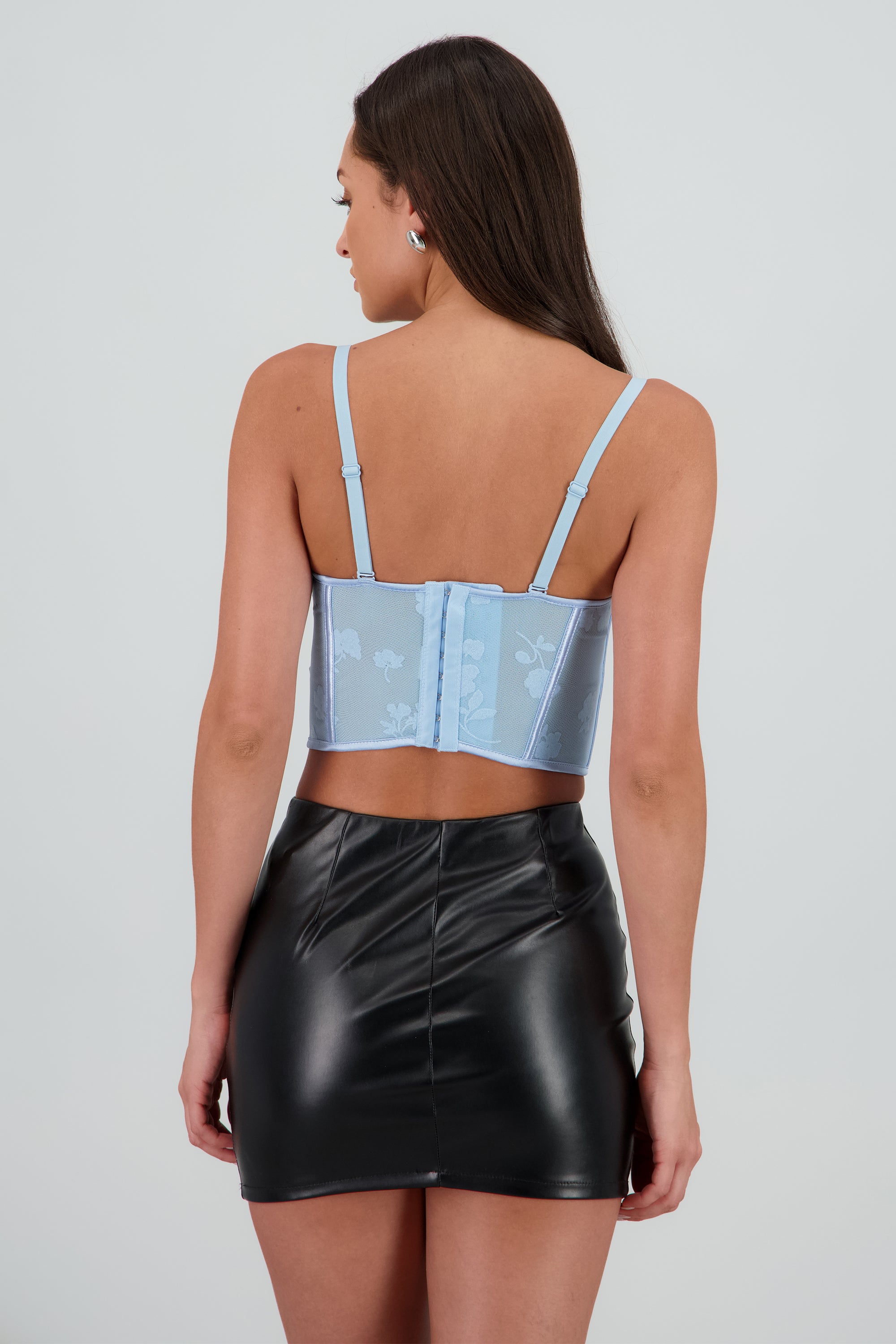 Corset mesh flock detalle plisado copas AZUL CIELO