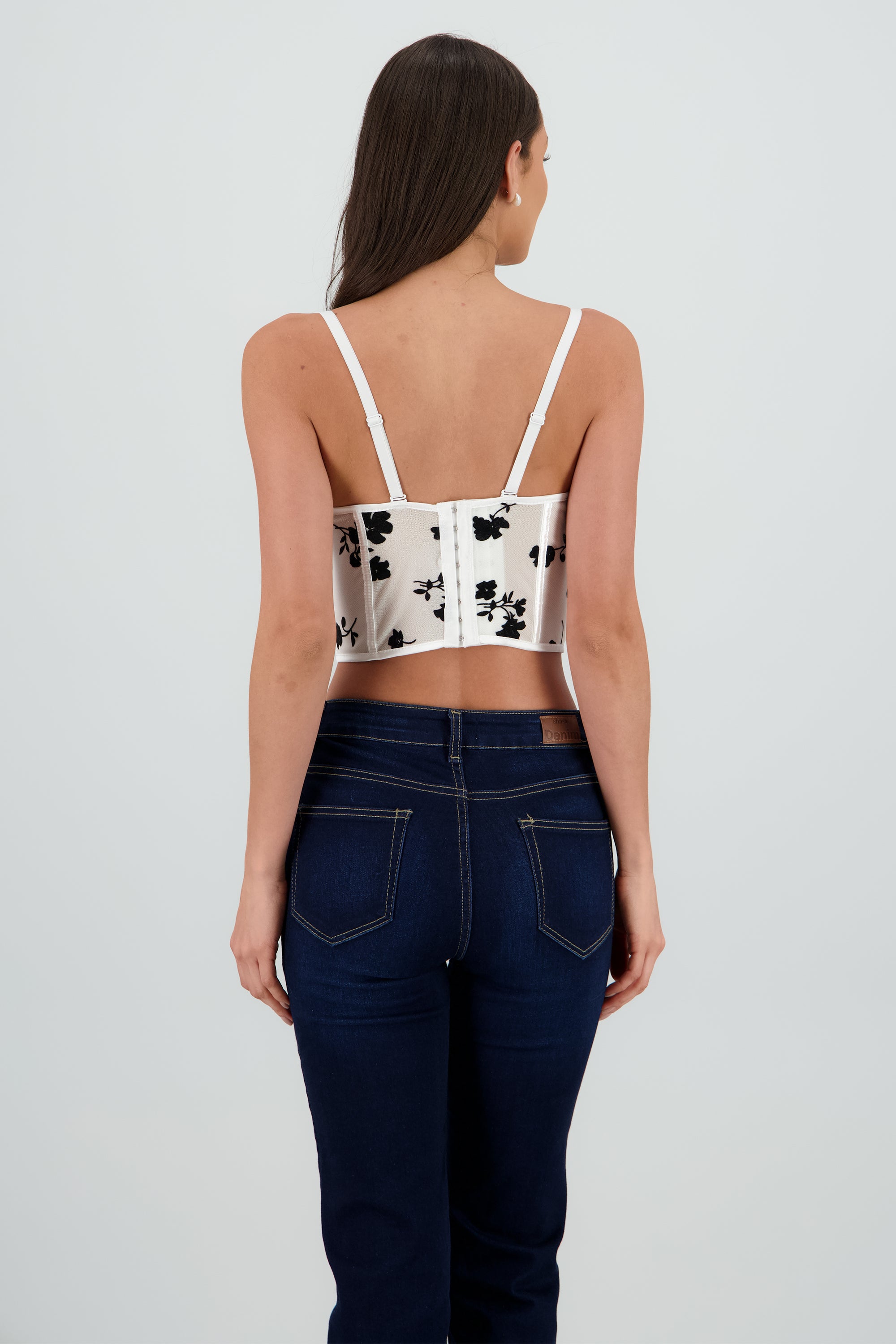 Corset mesh flock detalle plisado copas BLANCO COMBO