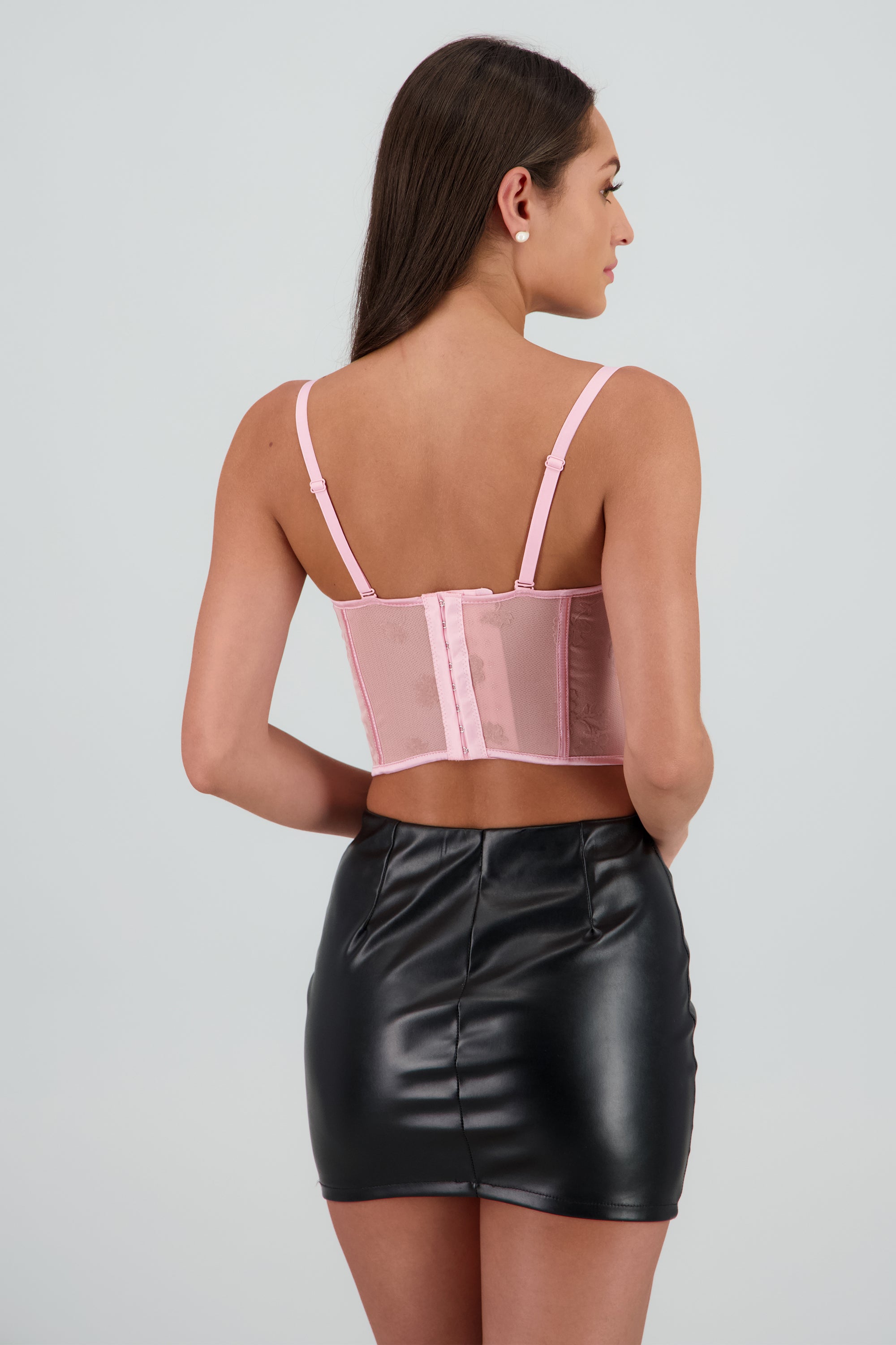 Corset mesh flock detalle plisado copas ROSA PASTEL
