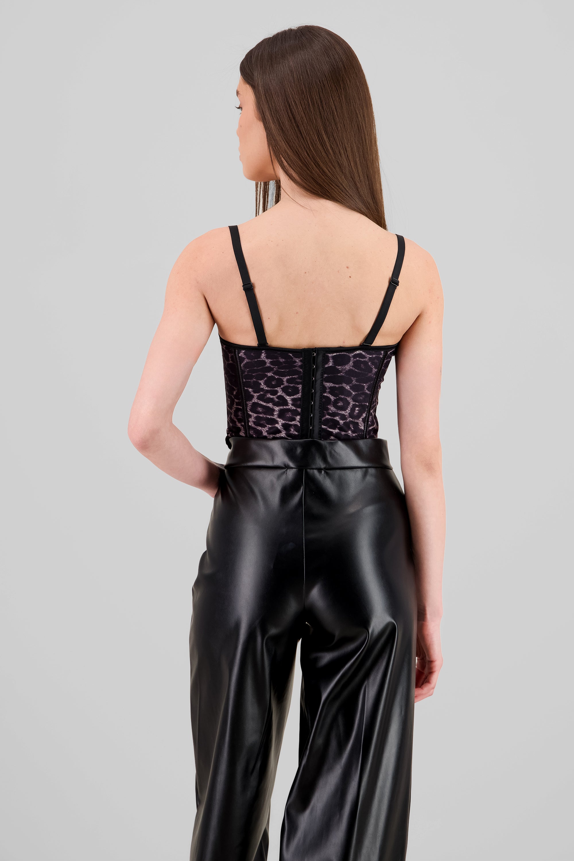 Corset animal print detalle varillas contraste NEGRO COMBO