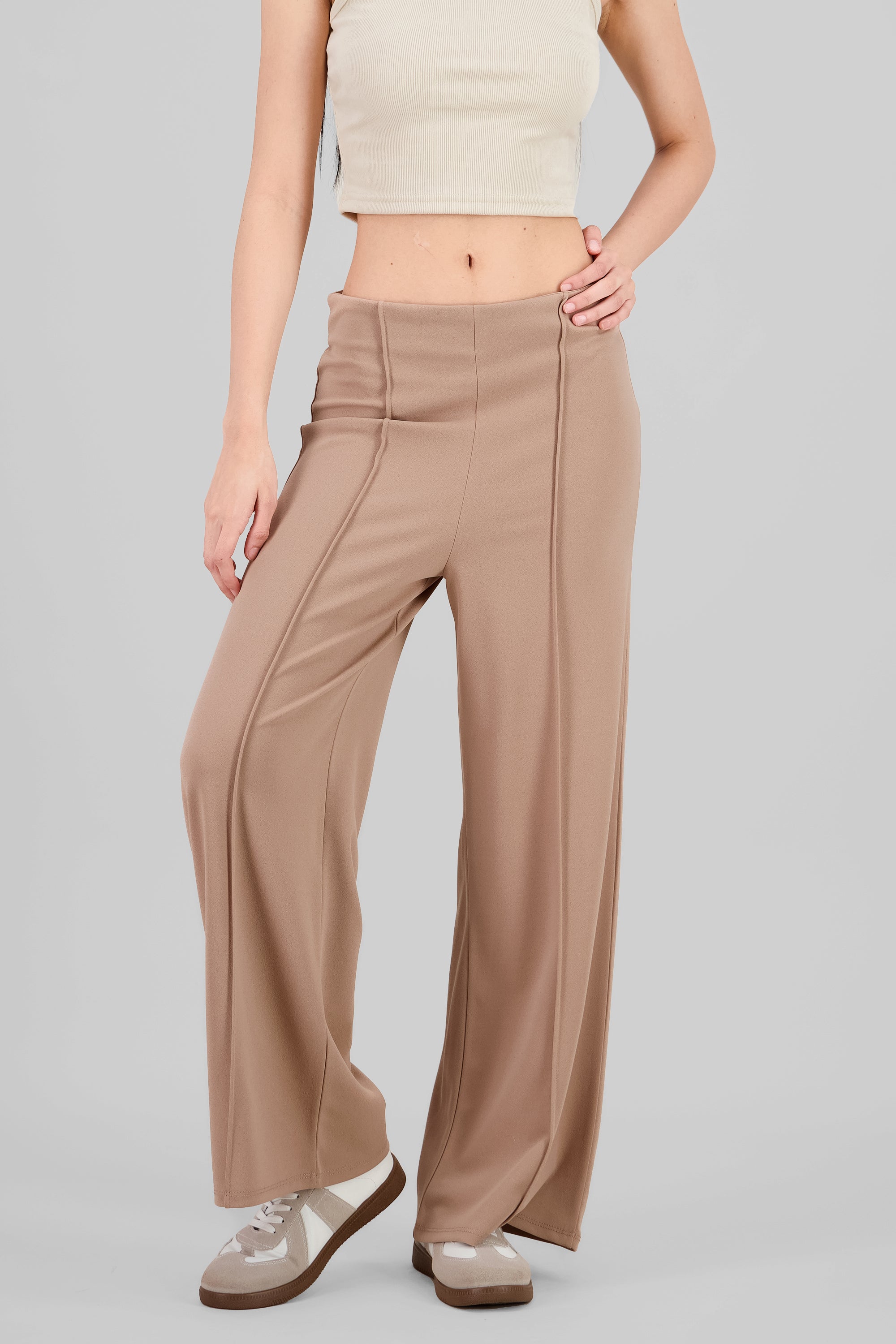 Pantalón Amplio Costura Frontal TAUPE