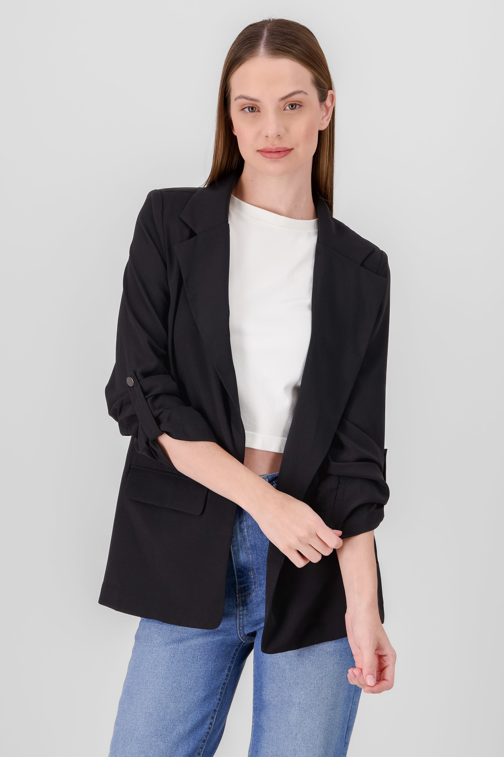 3/4 manga blazer with smooth bags BLACK